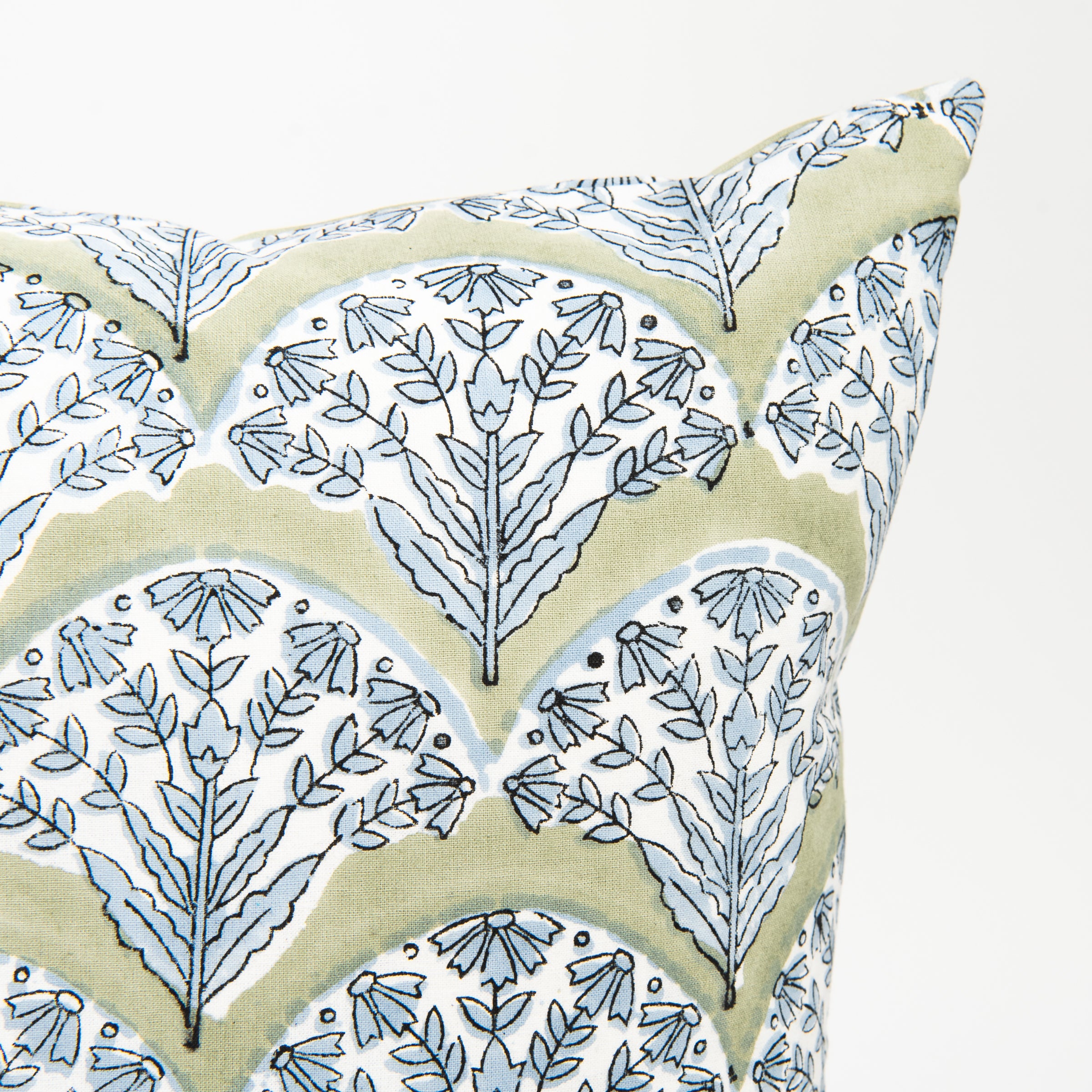 Summer Sage Square Block Print Pillow on a white background at Addison West