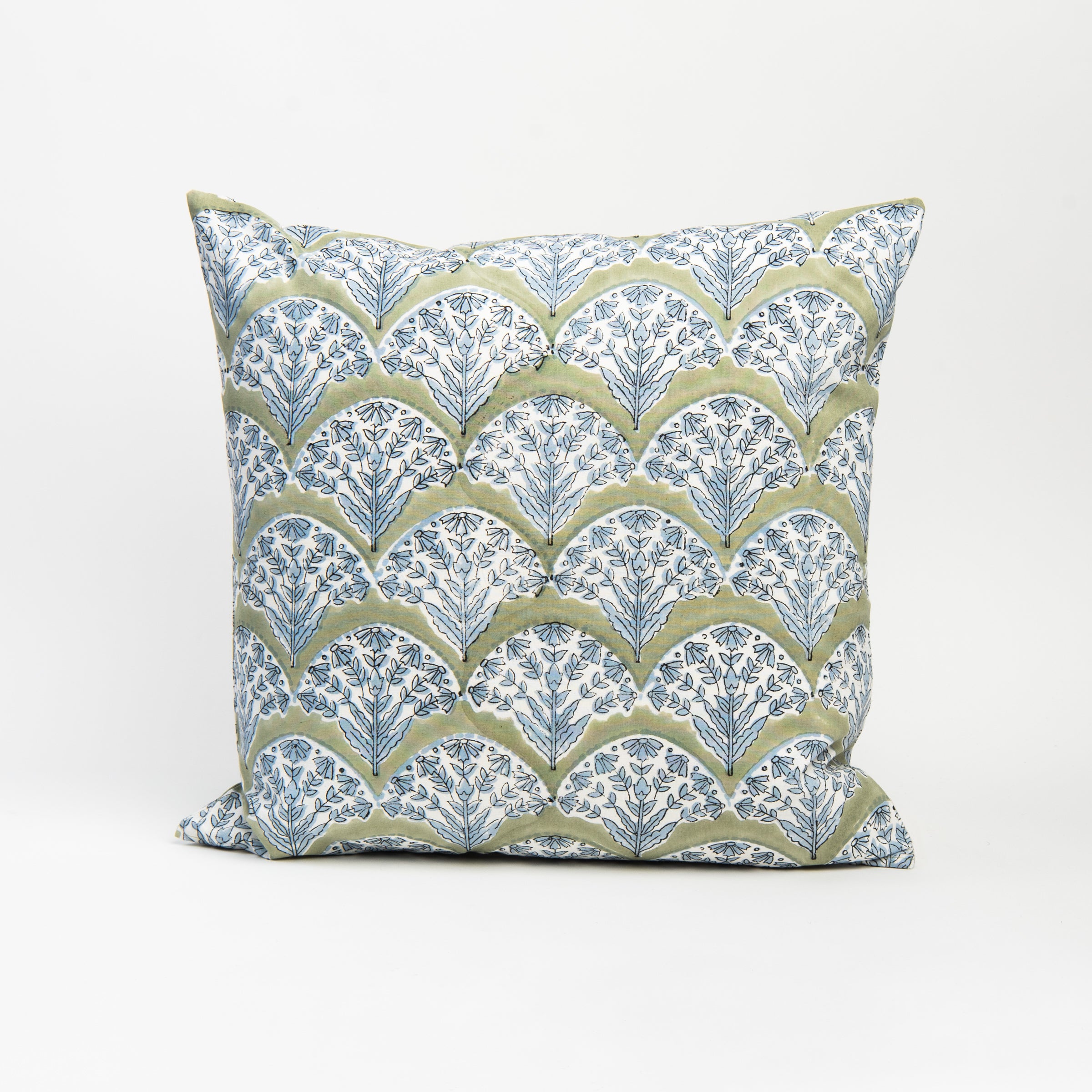 Summer Sage Square Block Print Pillow on a white background at Addison West
