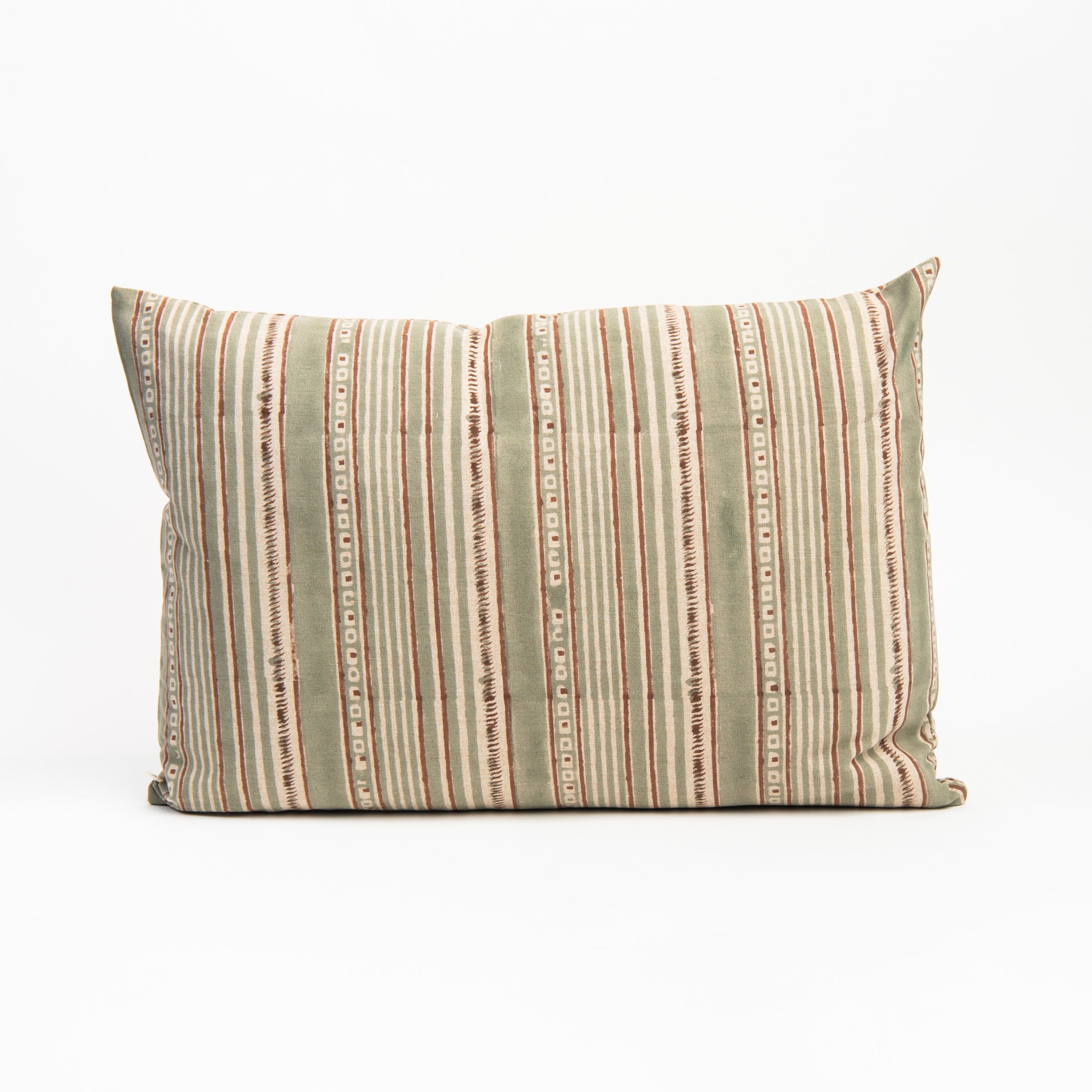 Haven Block Print 16" x 24" Lumbar Pillow on a white background at Addison West