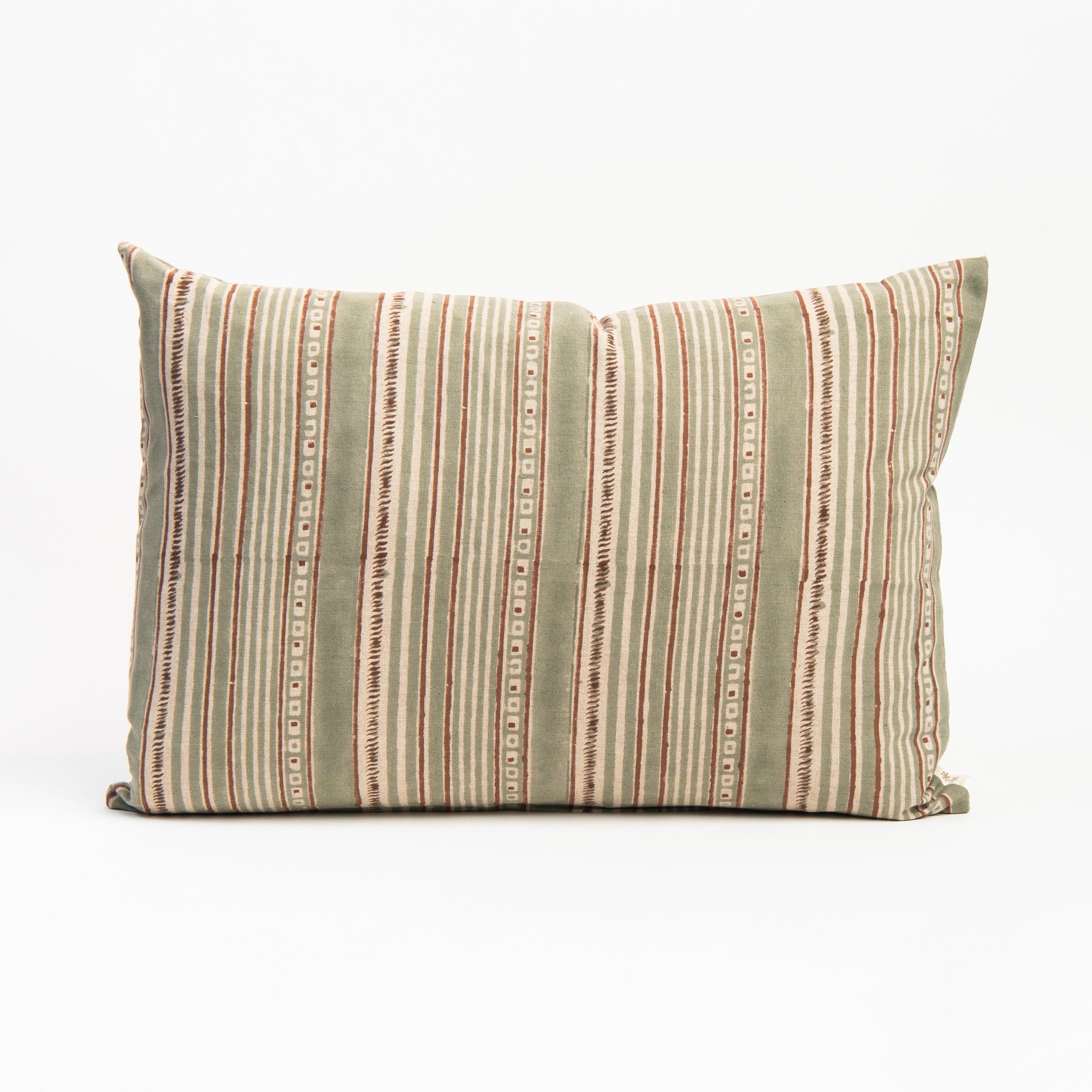 Haven Block Print 16" x 24" Lumbar Pillow on a white background at Addison West