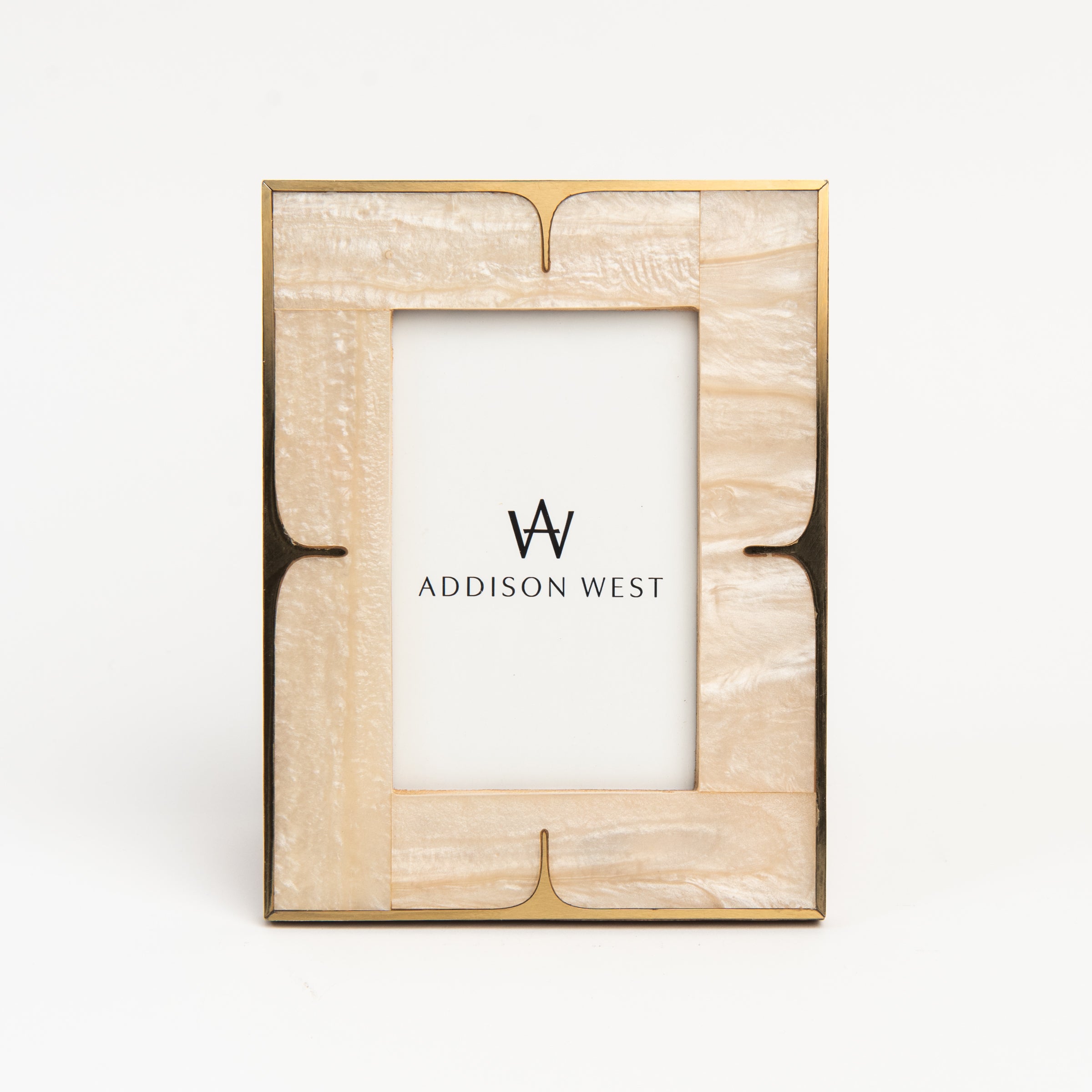 Mother of Pearl and Brass Picture Frame on a white background at Addison West