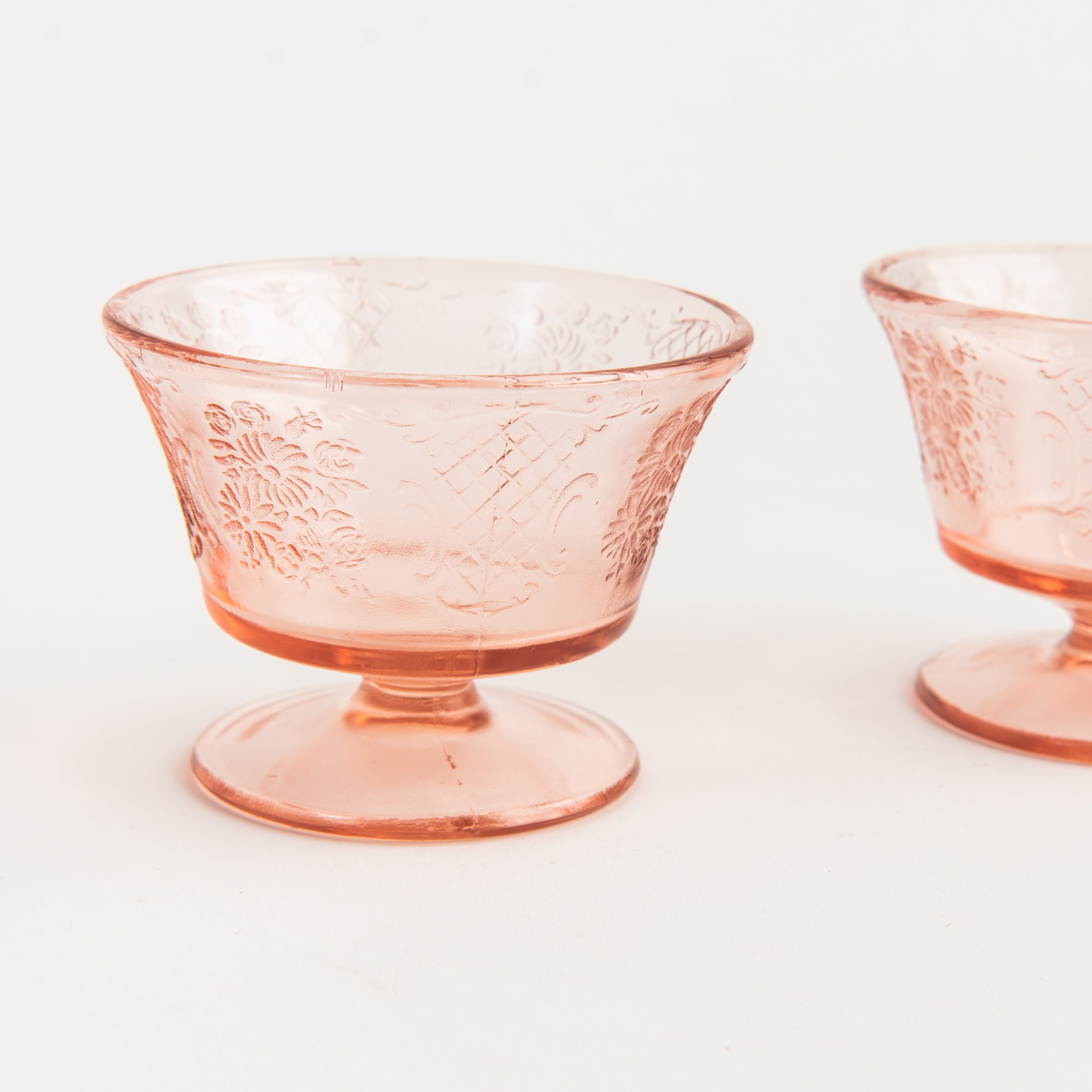 Vintage Depression Glass Footed Cups, Set of 2 on a white background at Addison West