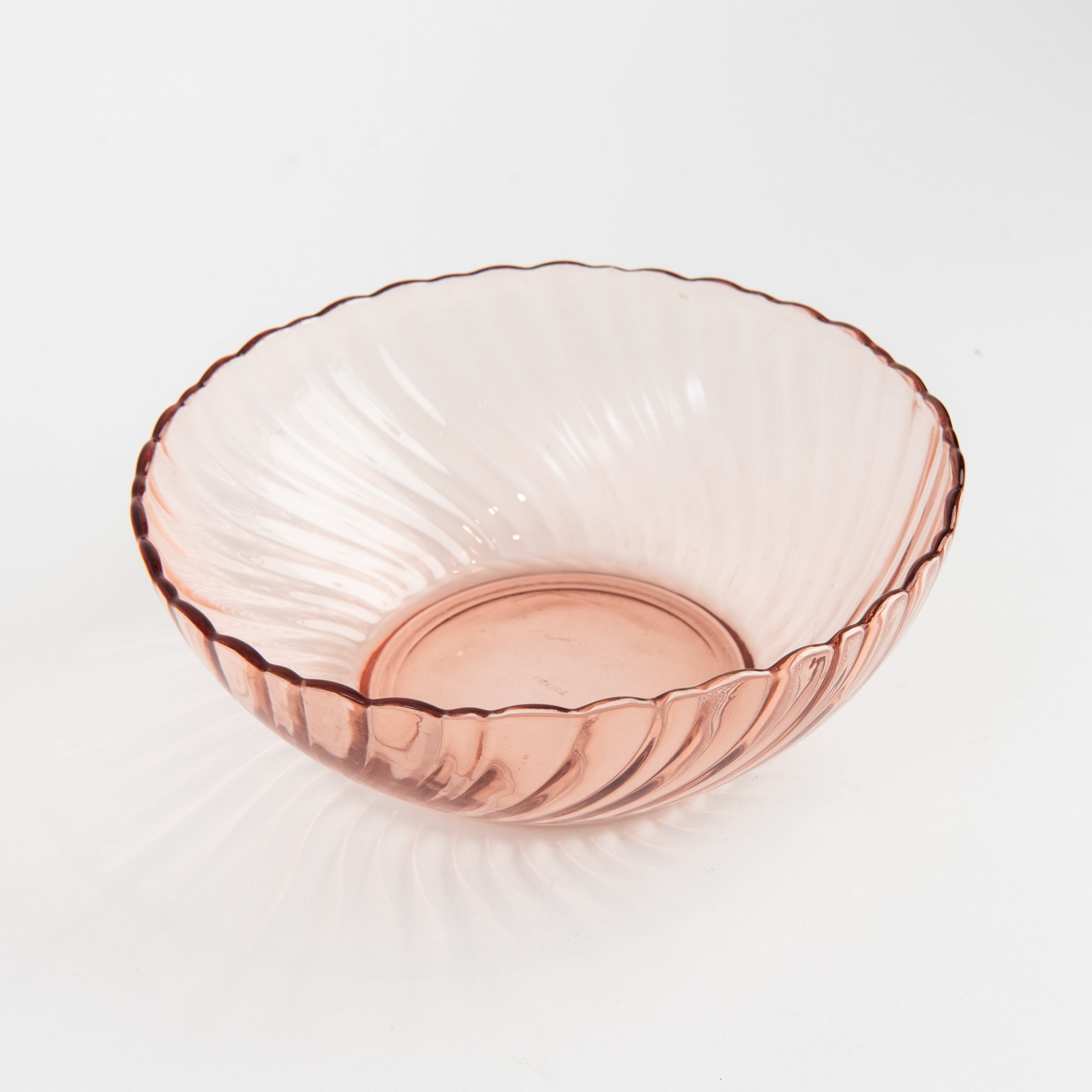 Vintage Blush Glass Serving Bowl on a white background at Addison West