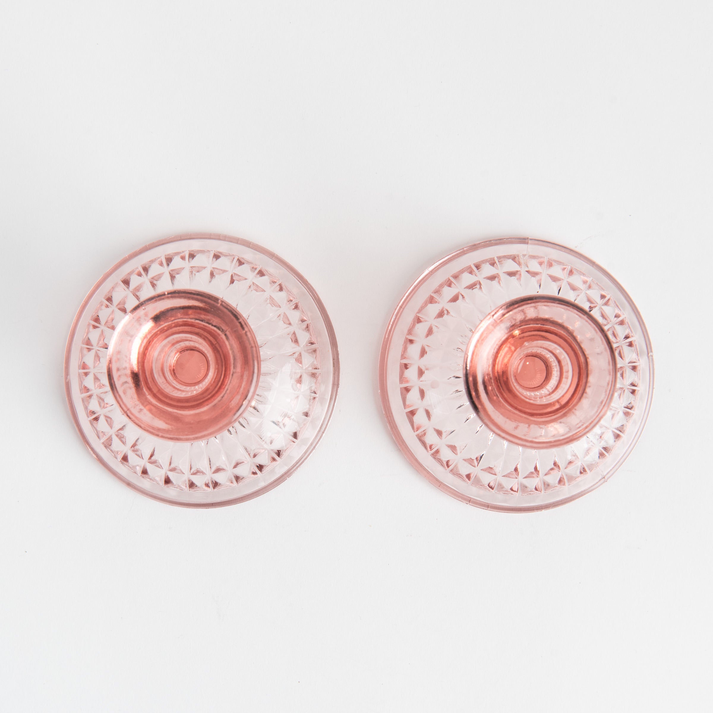 Vintage Blush Pressed Glass Candle Holders, Set of 2 on a white background at Addison West