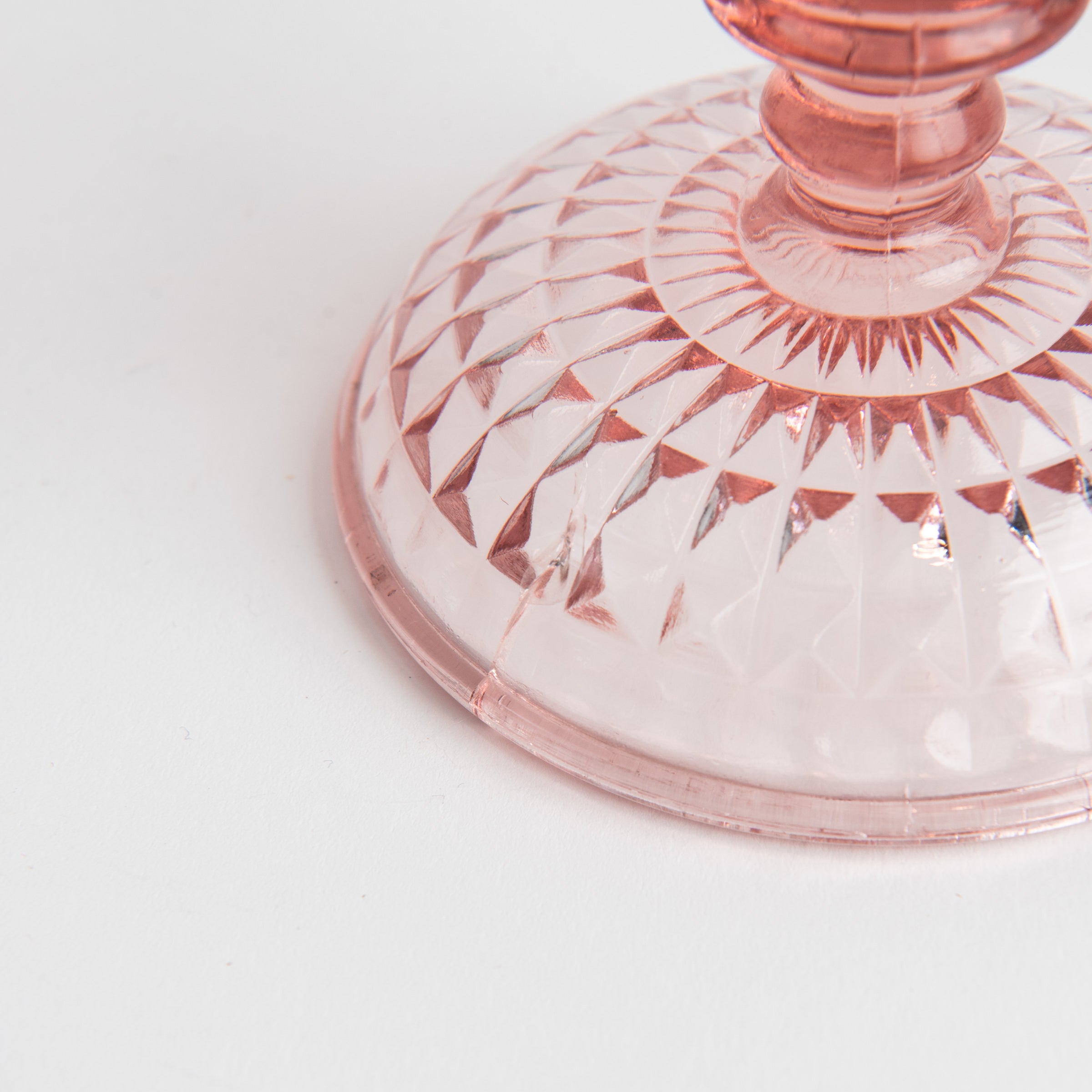 Vintage Blush Pressed Glass Candle Holders, Set of 2 on a white background at Addison West