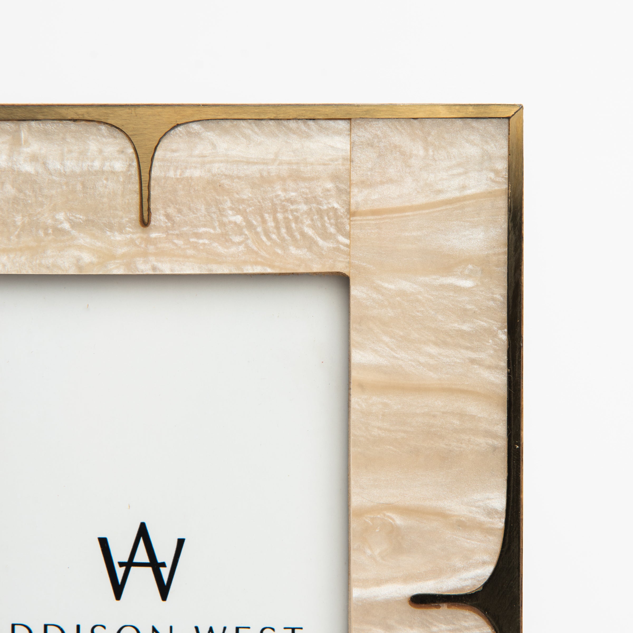 Mother of Pearl and Brass Picture Frame on a white background at Addison West