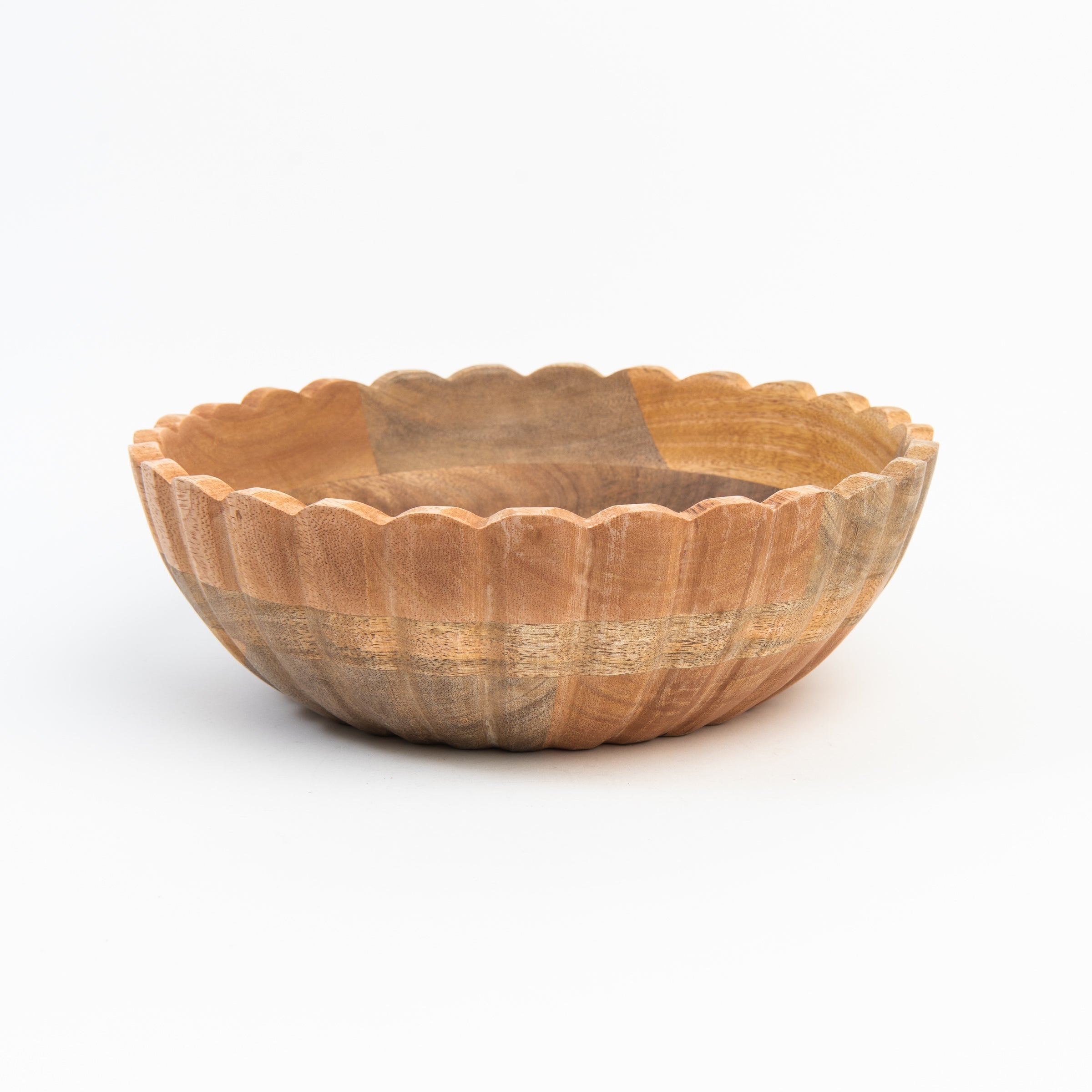 Scalloped Edge Mango Wood Bowl on a white background at Addison West