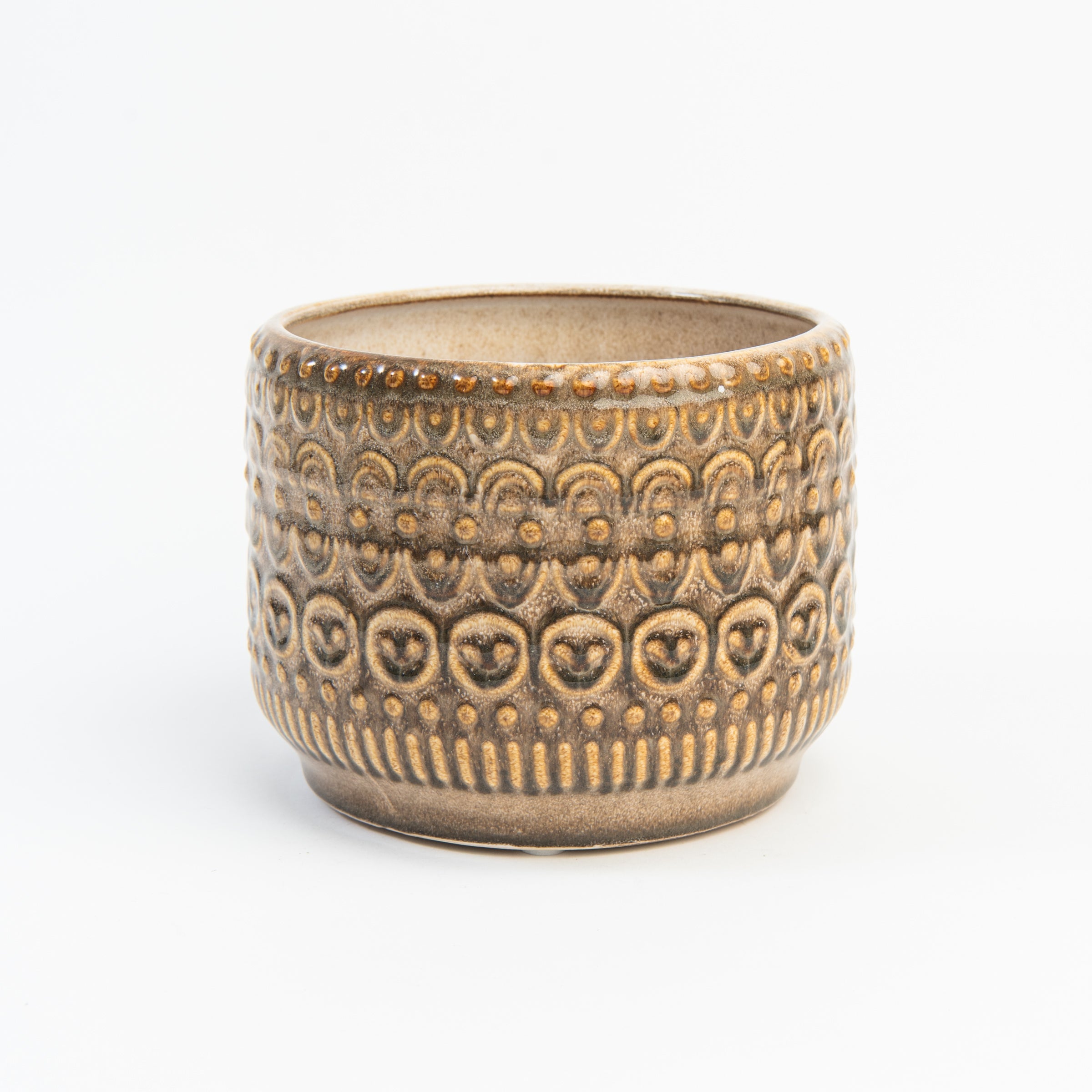 Embossed Stoneware Planter on a white background at Addison West