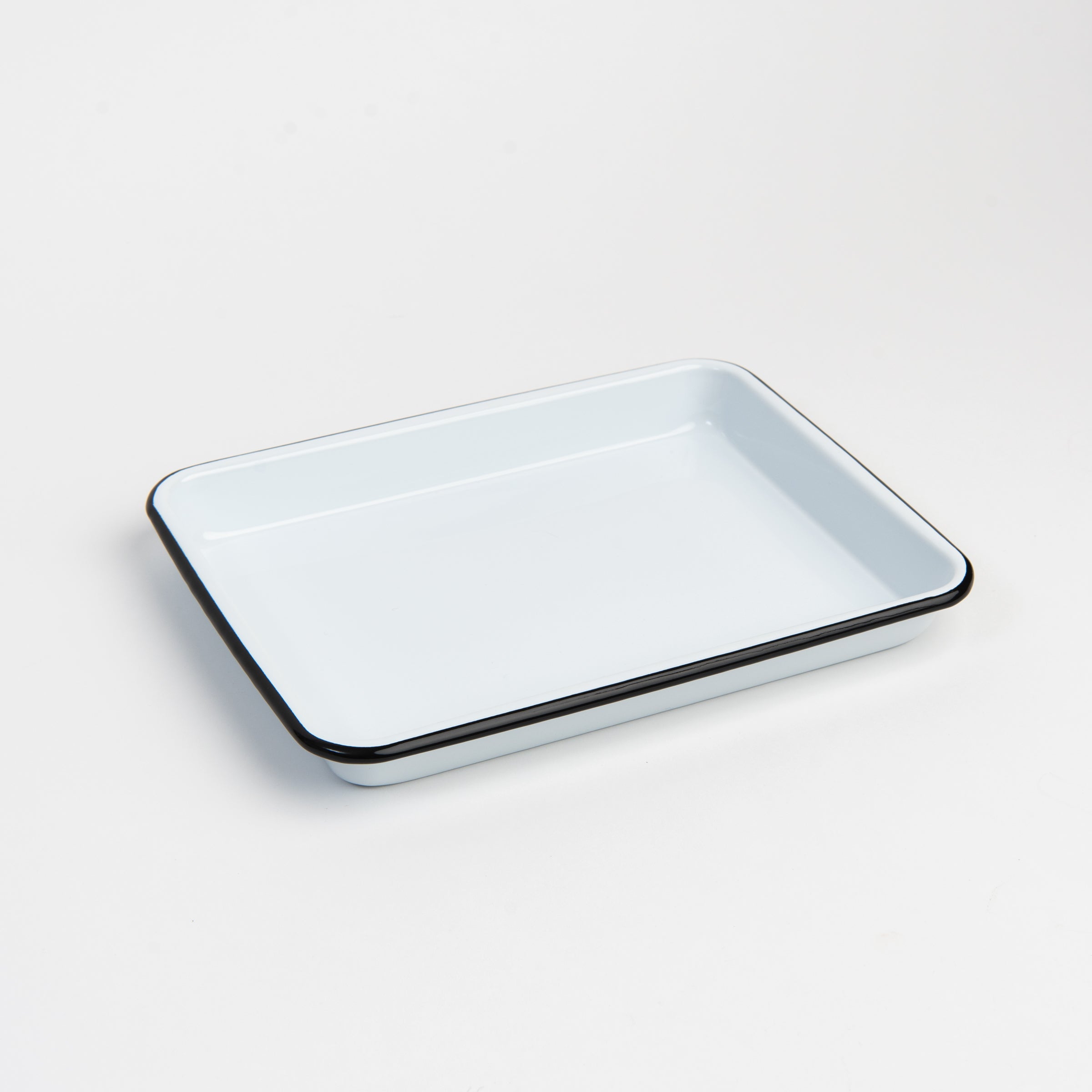 Small Vintage Enamelware Rectangular Tray on a white background at Addison West