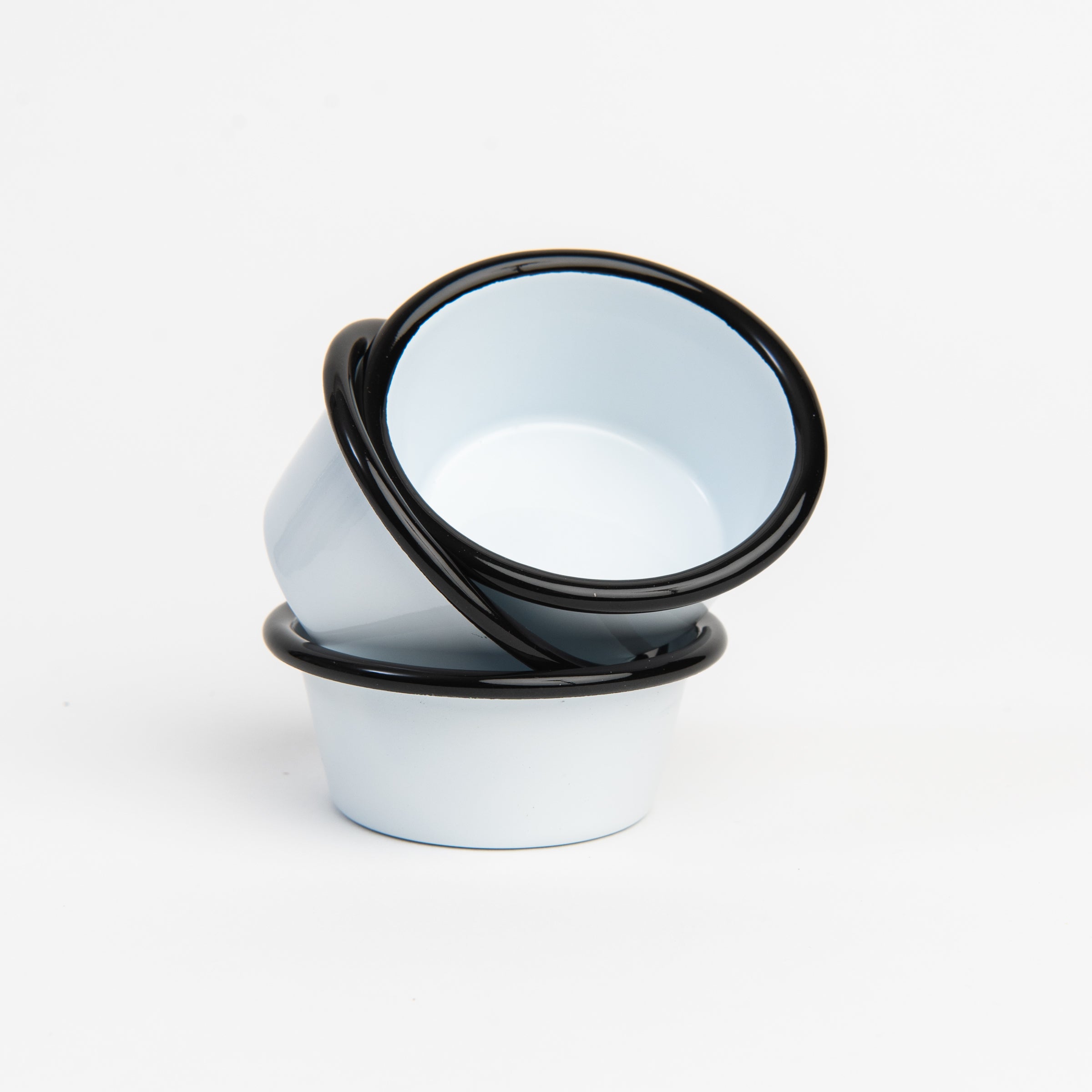 Vintage Enamelware Ramekin, Black Rim on a white background at Addison West