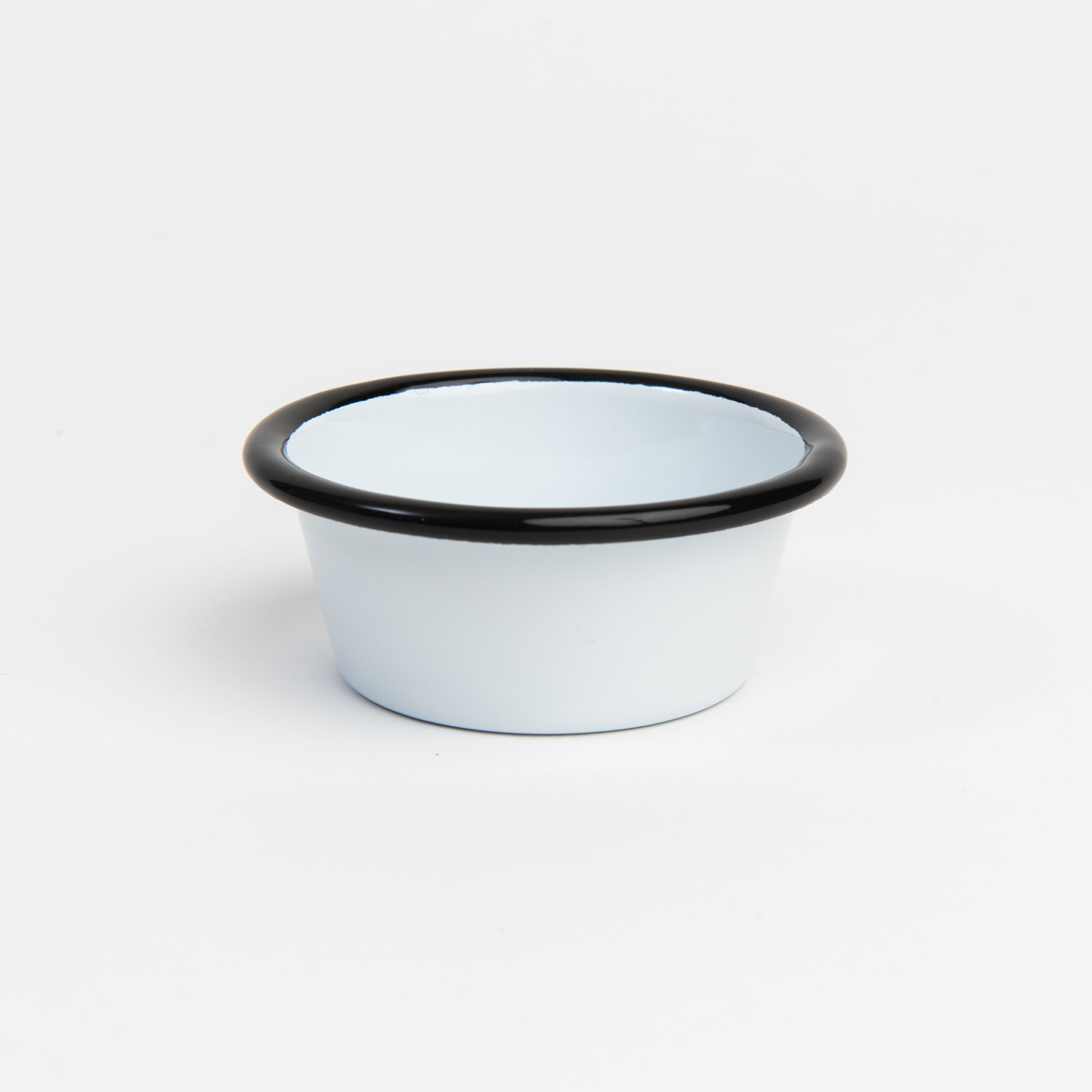 Vintage Enamelware Ramekin, Black Rim on a white background at Addison West