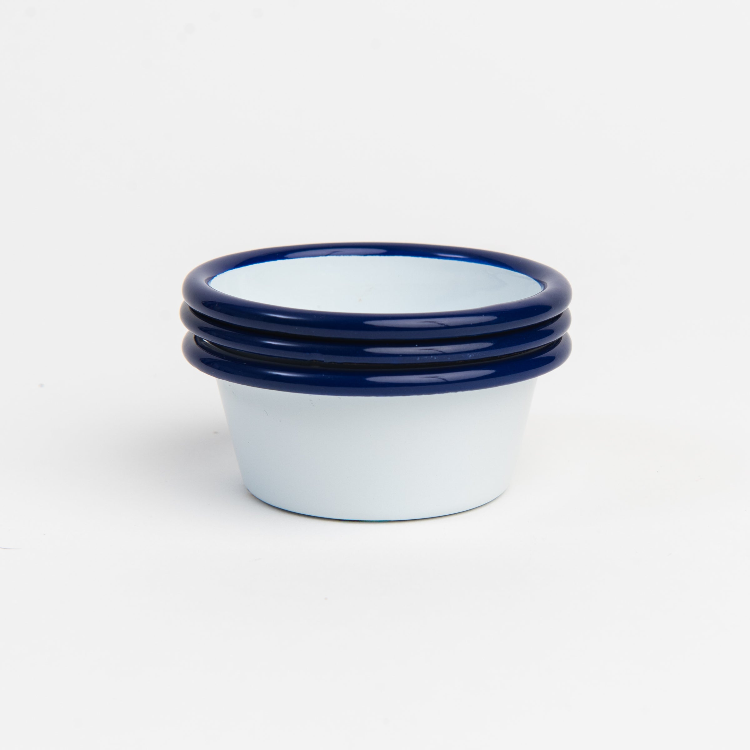 Vintage Enamelware Ramekin, Blue Rim on a white background at Addison West
