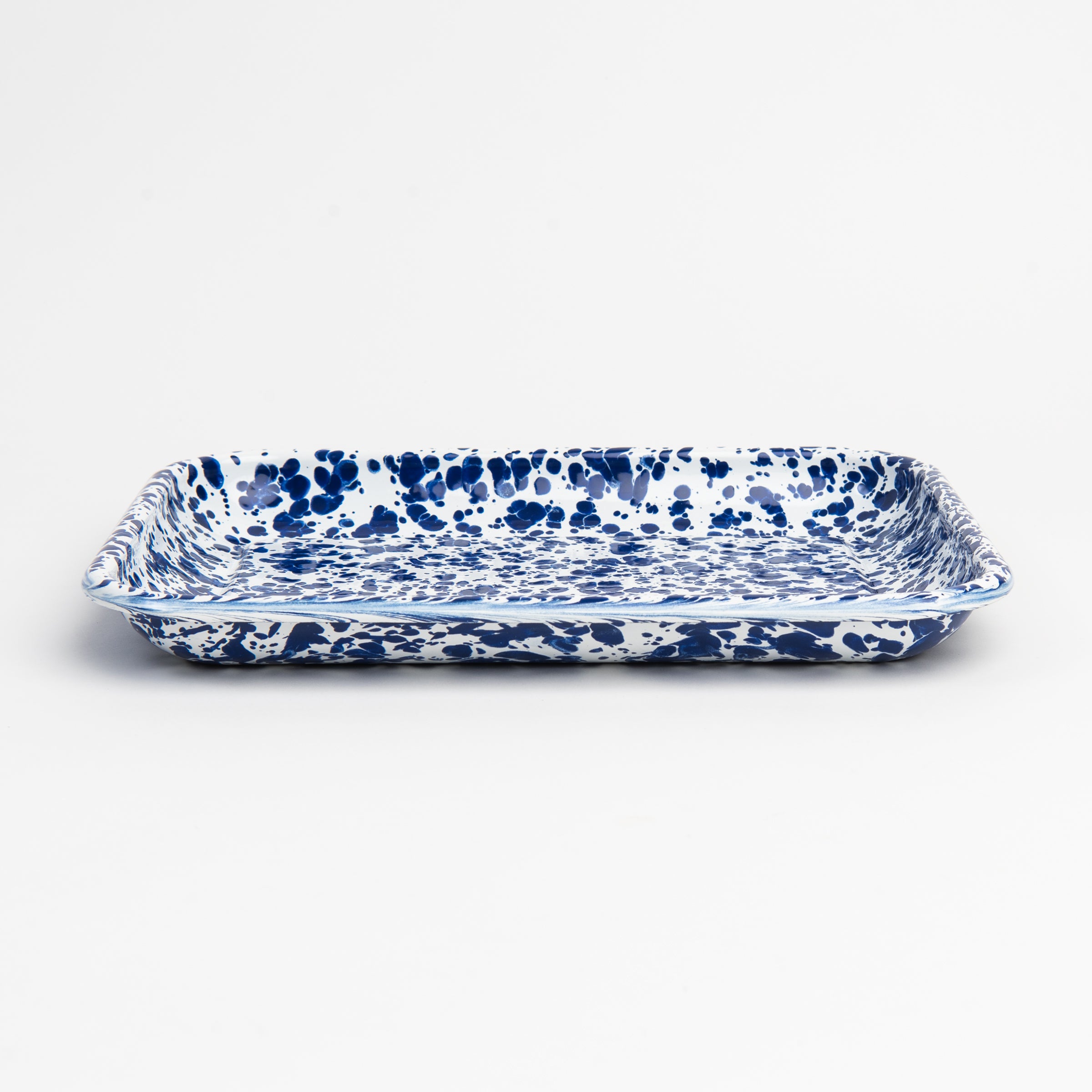 Cobalt Swirl Enamelware Quarter Sheet Tray on a white background at Addison West