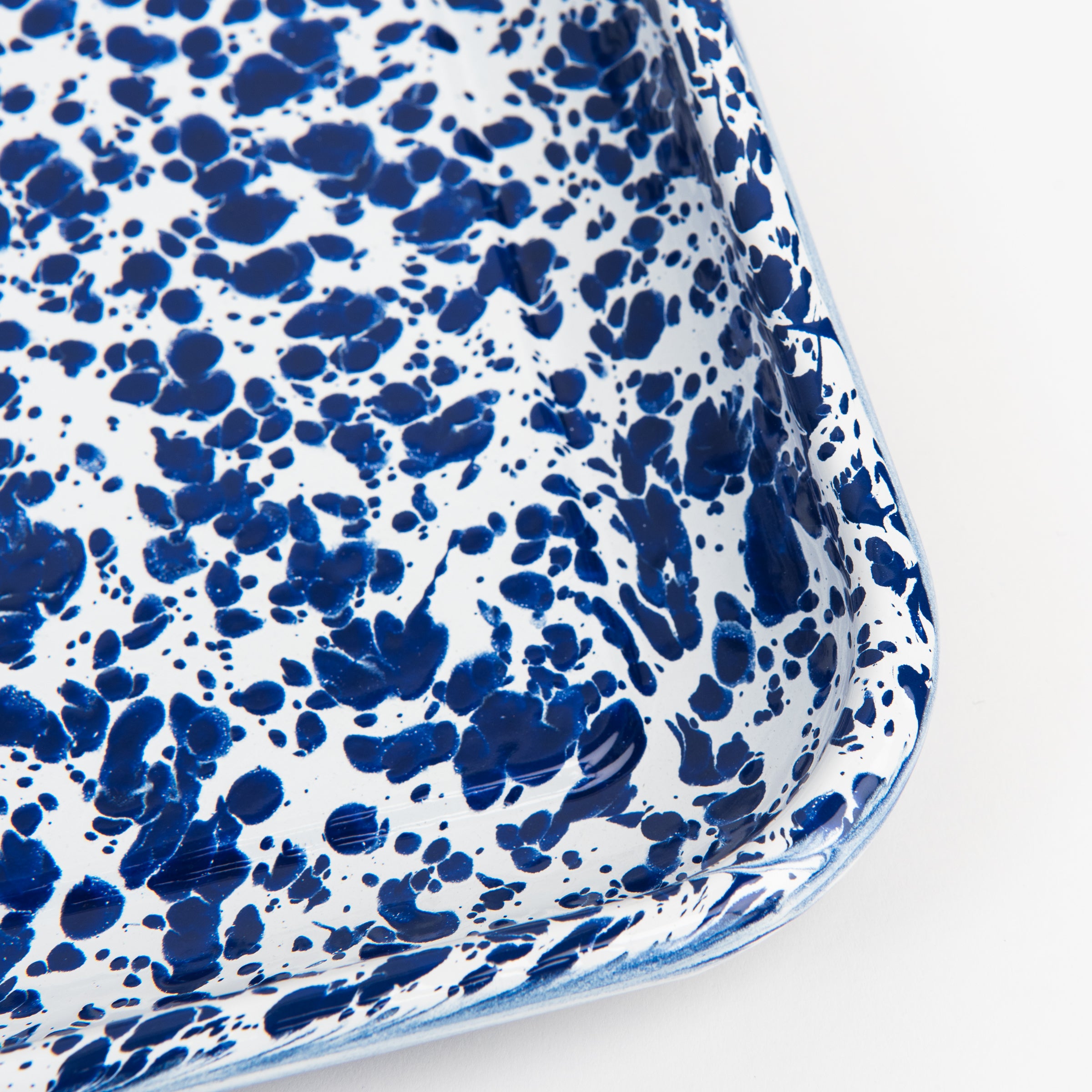 Cobalt Swirl Enamelware Quarter Sheet Tray on a white background at Addison West
