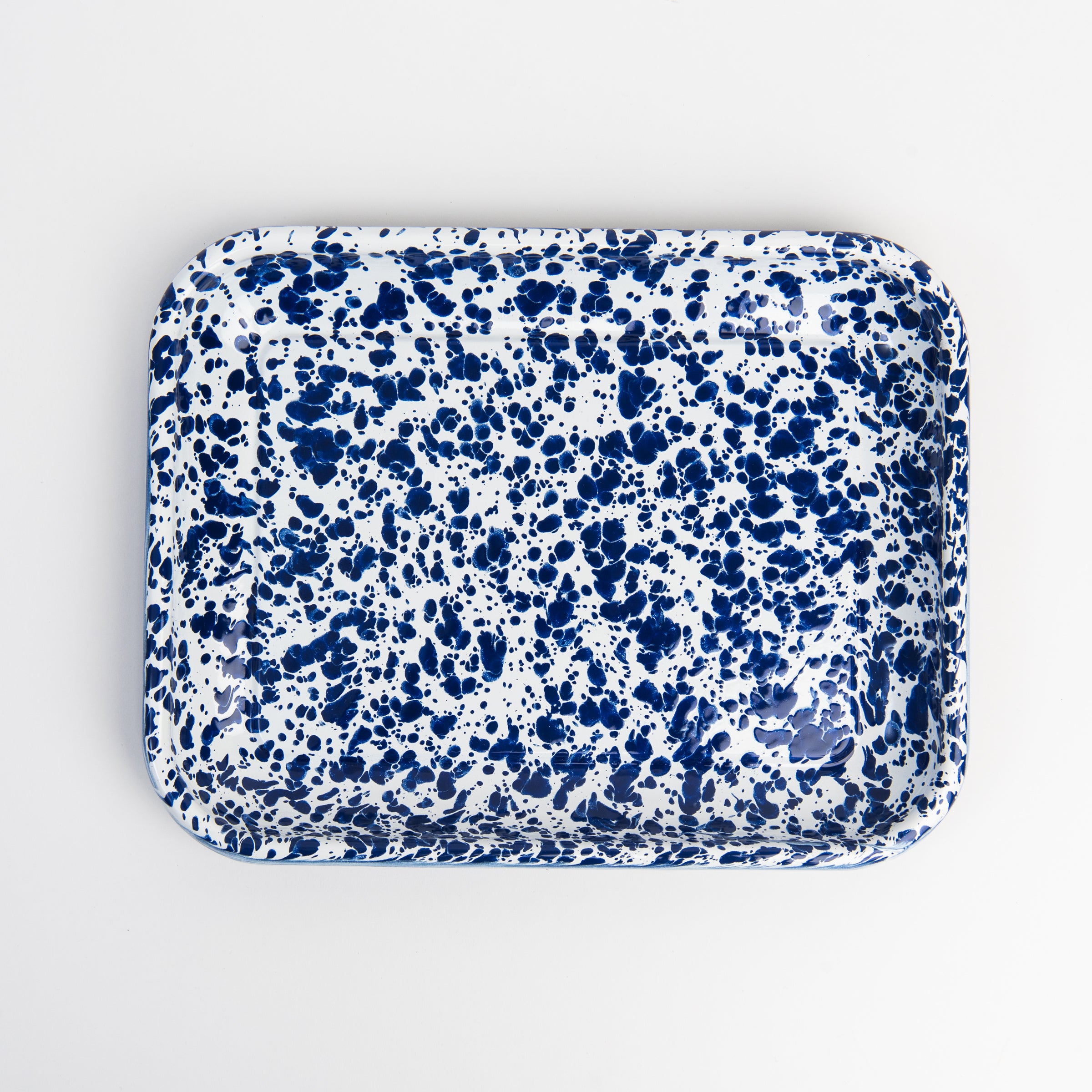 Cobalt Swirl Enamelware Quarter Sheet Tray on a white background at Addison West