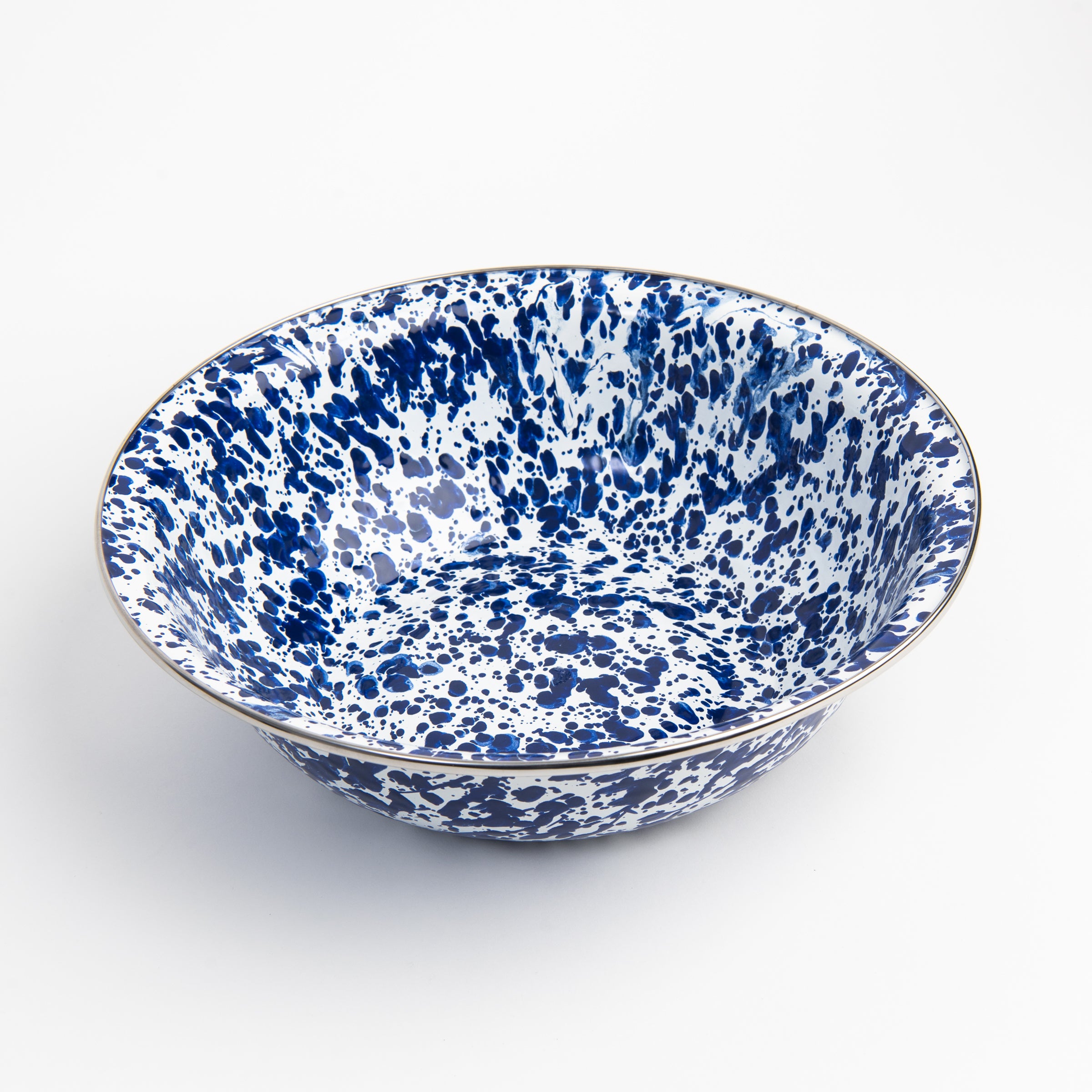 Cobalt Swirl Enamelware Serving Bowl on a white background at Addison West