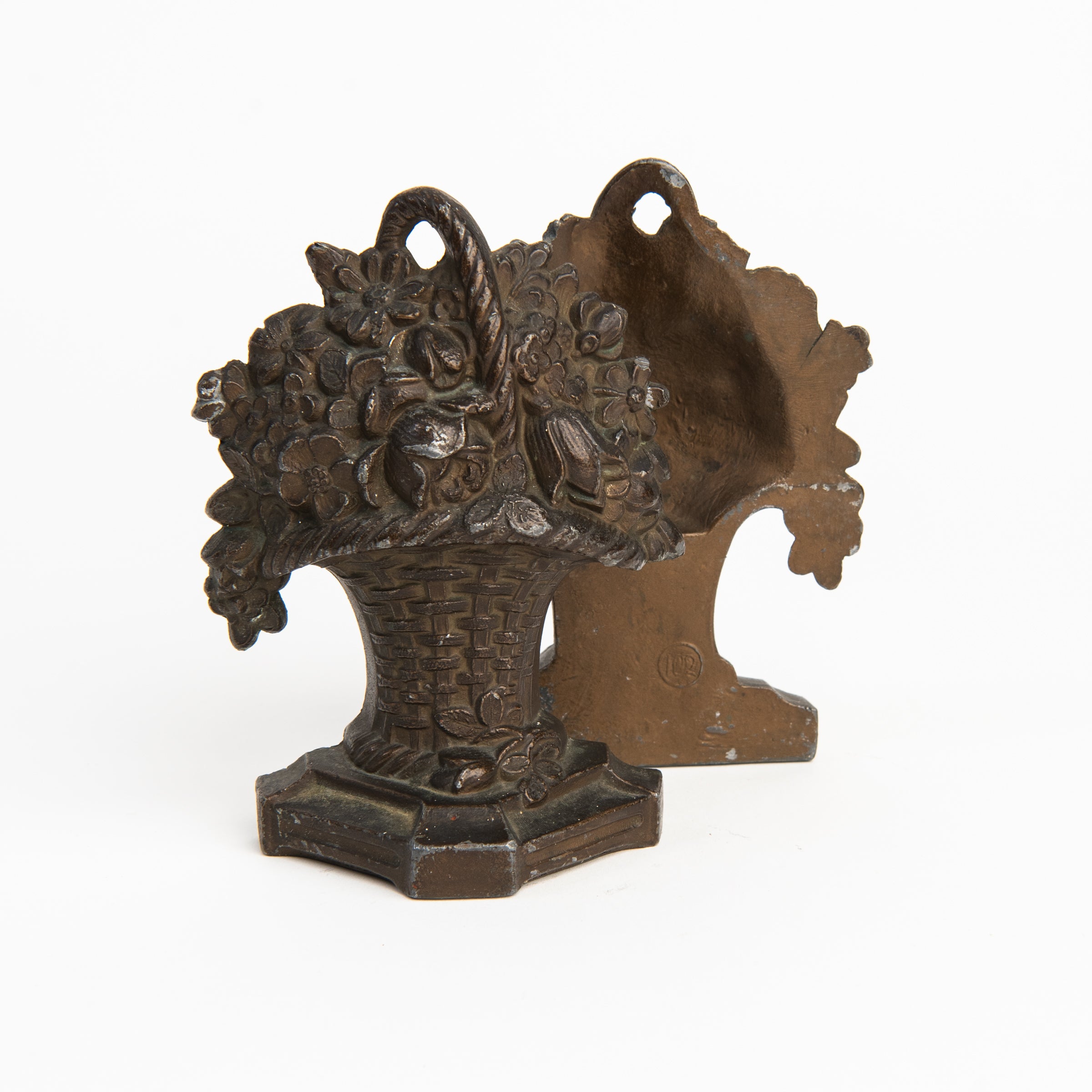 Vintage Cast Iron Flower Bookends on a white background at Addison West