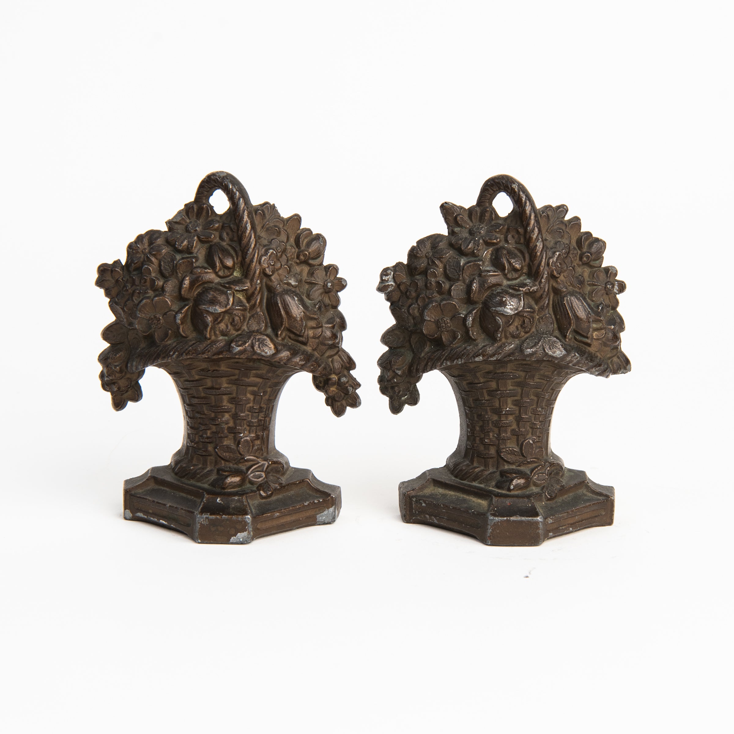 Vintage Cast Iron Flower Bookends on a white background at Addison West