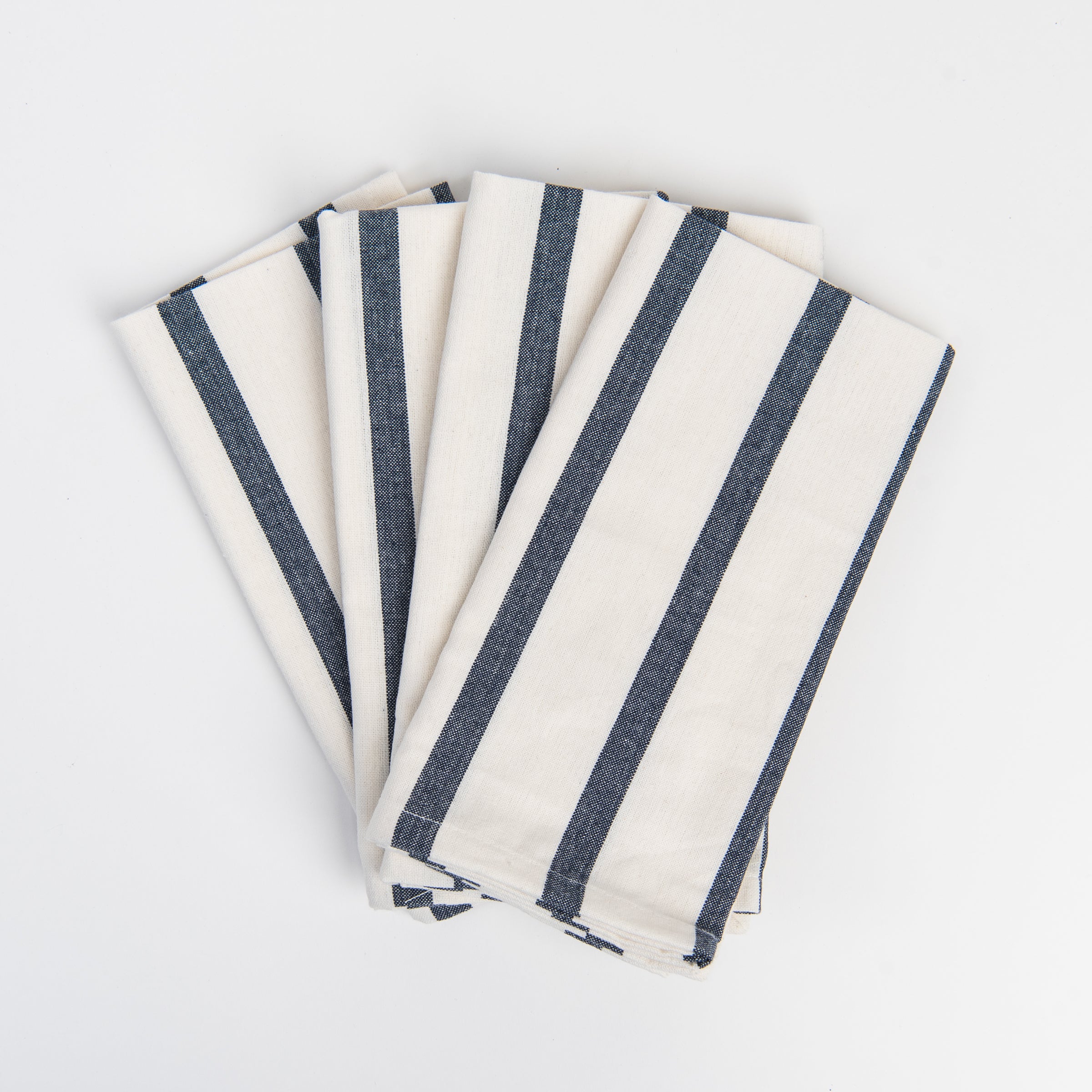 Denim Blue Striped Napkins, Set of 4 on a white background at Addison West