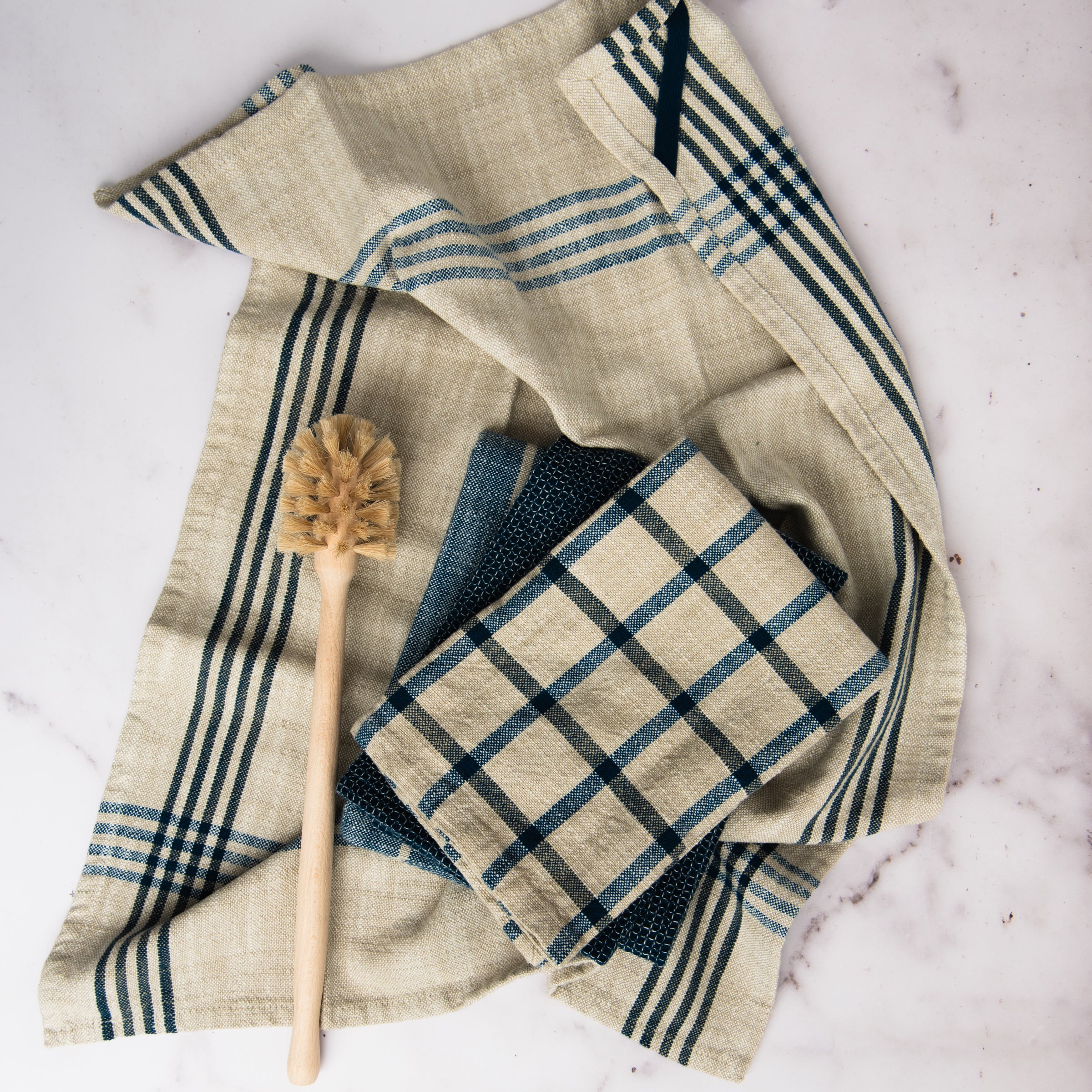 Midnight Blue Canyon Woven Dishtowel, Set of 4 on a table at Addison West