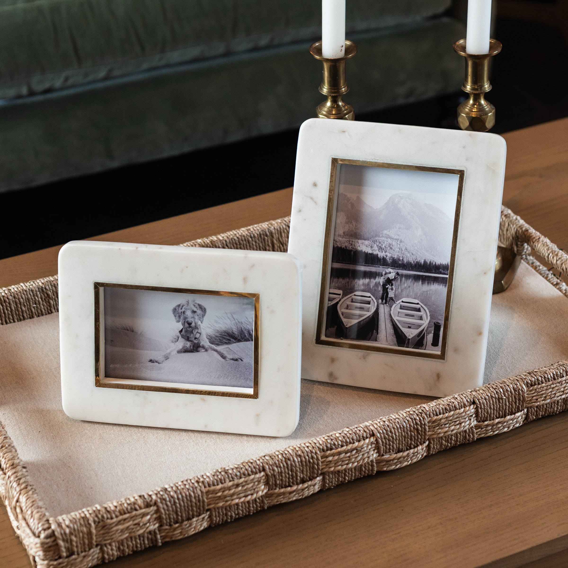 Minimalist Marble Photo Frame on a coffee table at Addison West