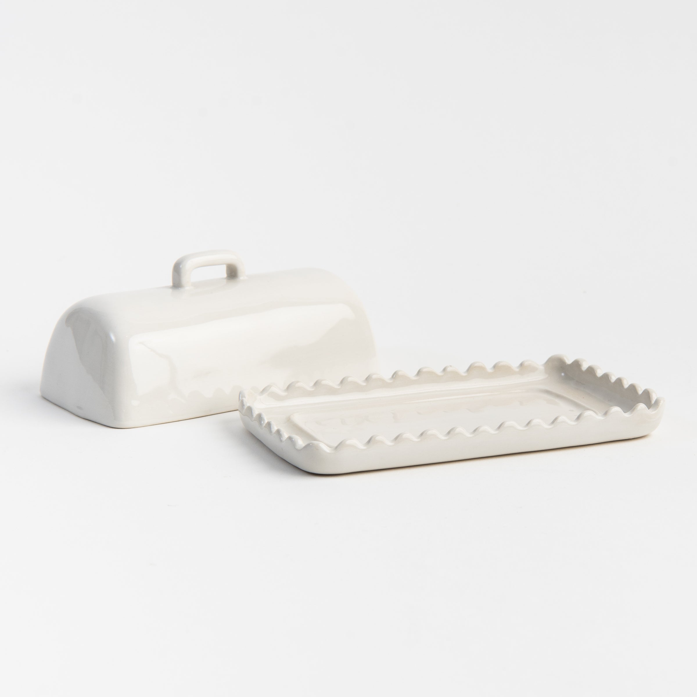 Scalloped Butter Dish on a white background at Addison West