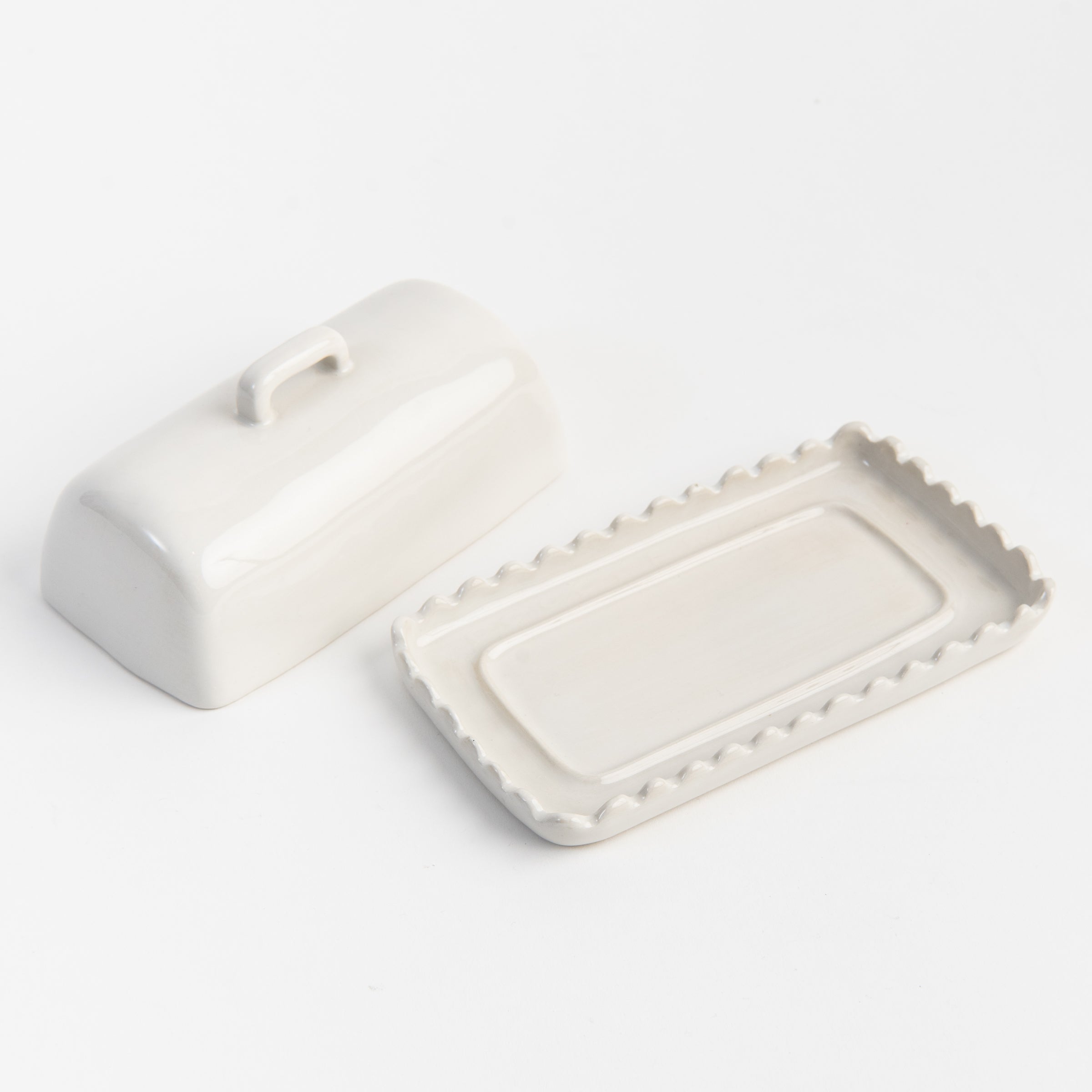 Scalloped Butter Dish on a white background at Addison West