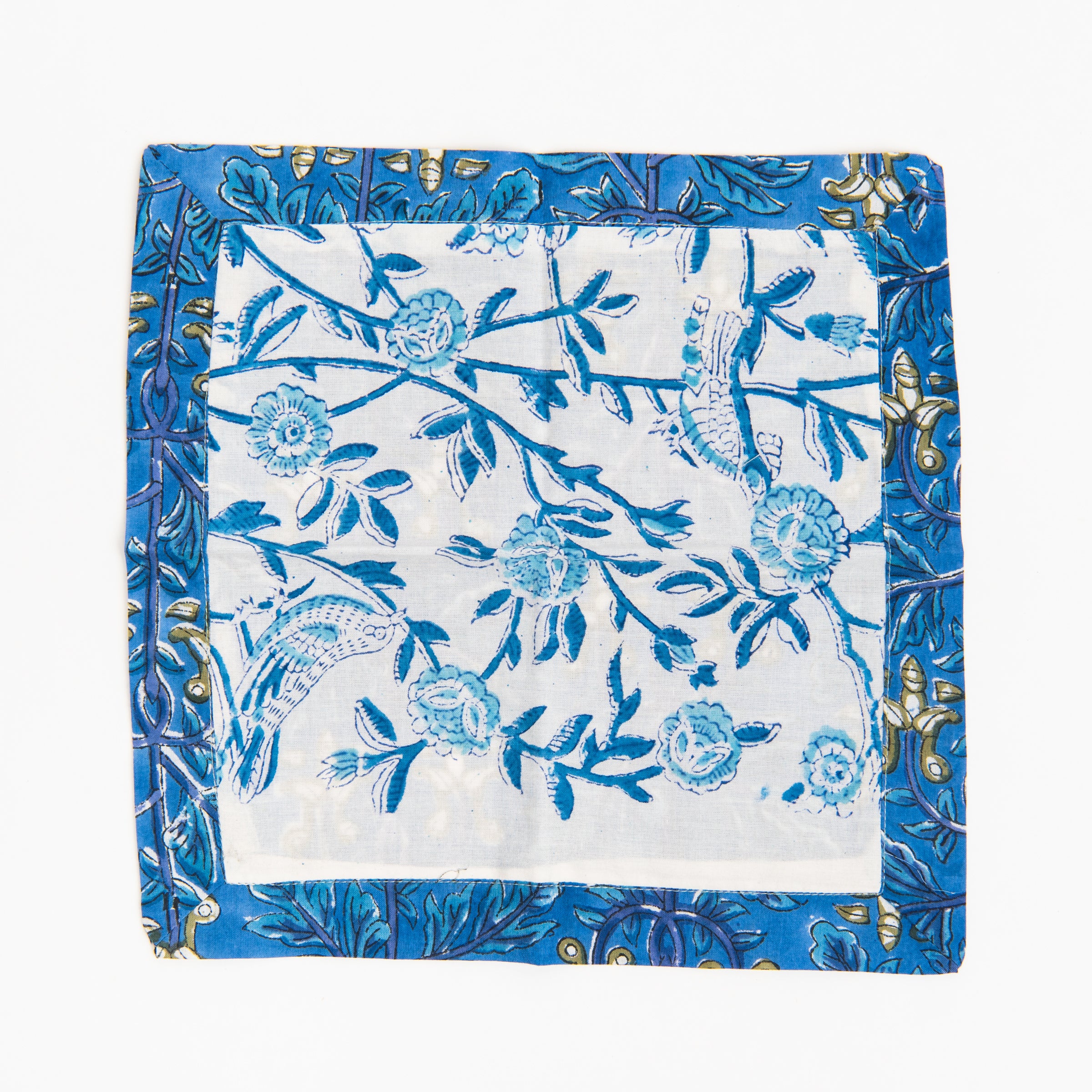 Festive Folds handmade block print cotton Cocktail Napkins on a white background at Addison West