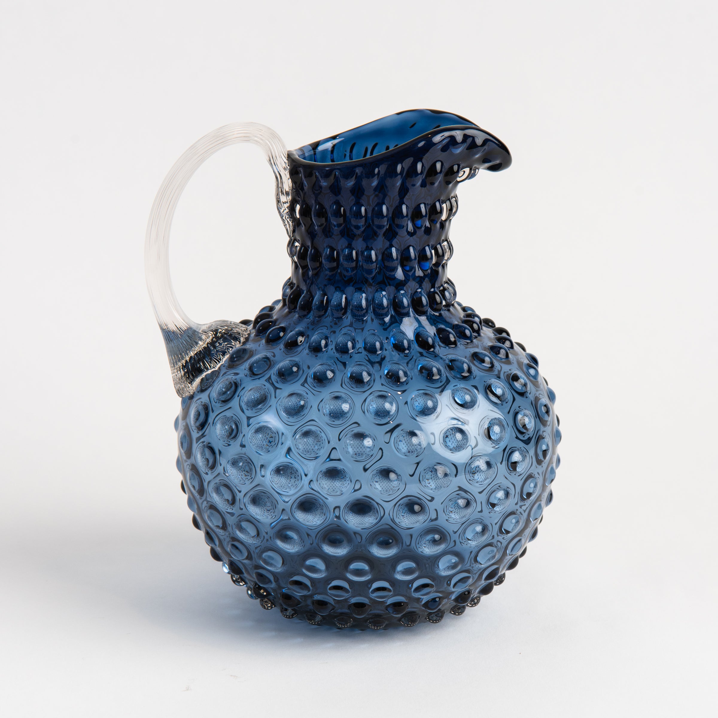 Hobnail Glass Pitcher in Atlantic Blue on a white background at Addison West