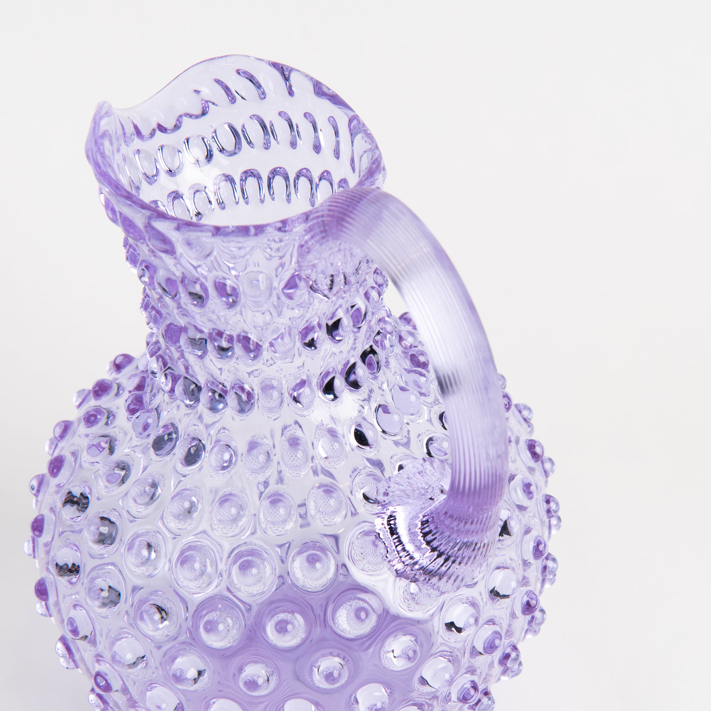 Hobnail Glass Pitcher in Lilac Bloom on a white background at Addison West