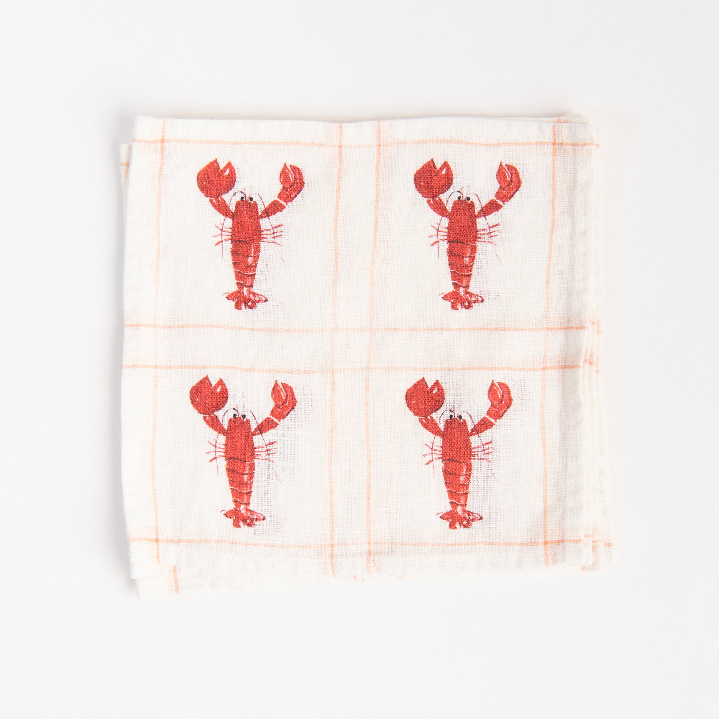 Lobster Linen Cocktail Napkins, Set of 4 on a white background at Addison West