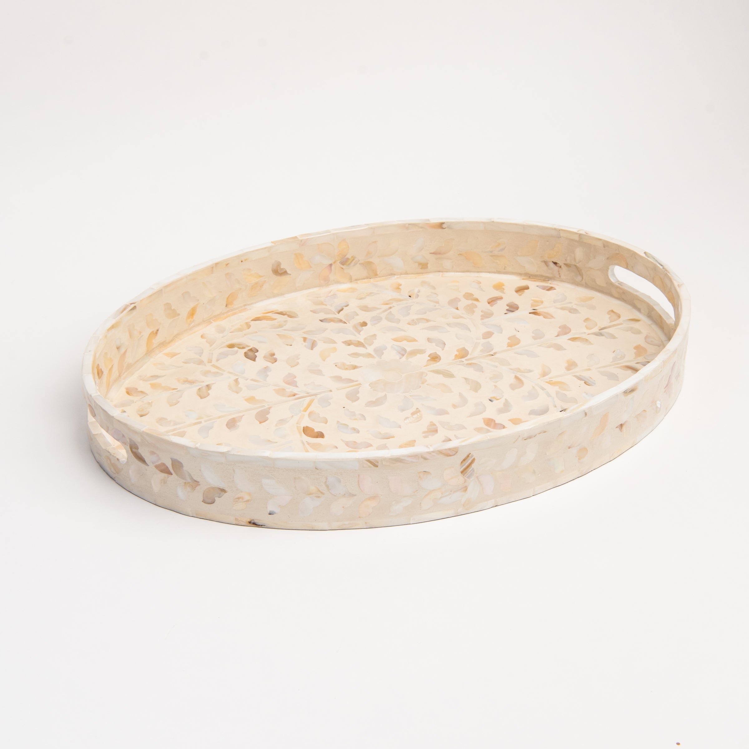 Large Mother of Pearl Oval Tray on a white background at Addison West