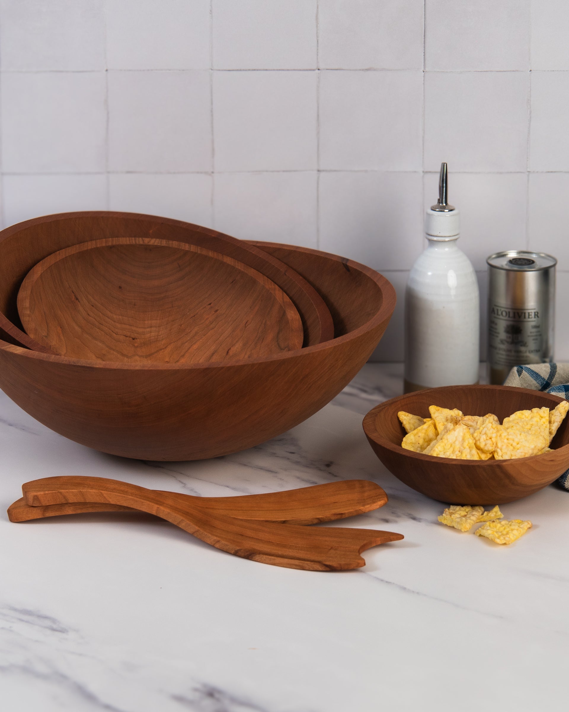 Legacy Bowl in Cherry on a kitchen counter at Addison West