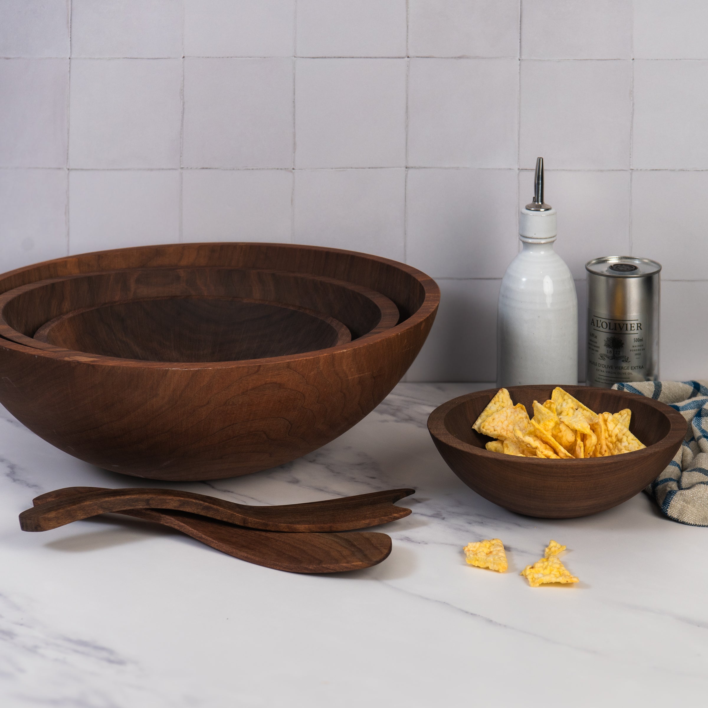 Legacy Bowl in Walnut in a kitchen counter at Addison West