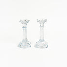 Vintage Pair Glass Candlesticks on a white background at Addison West