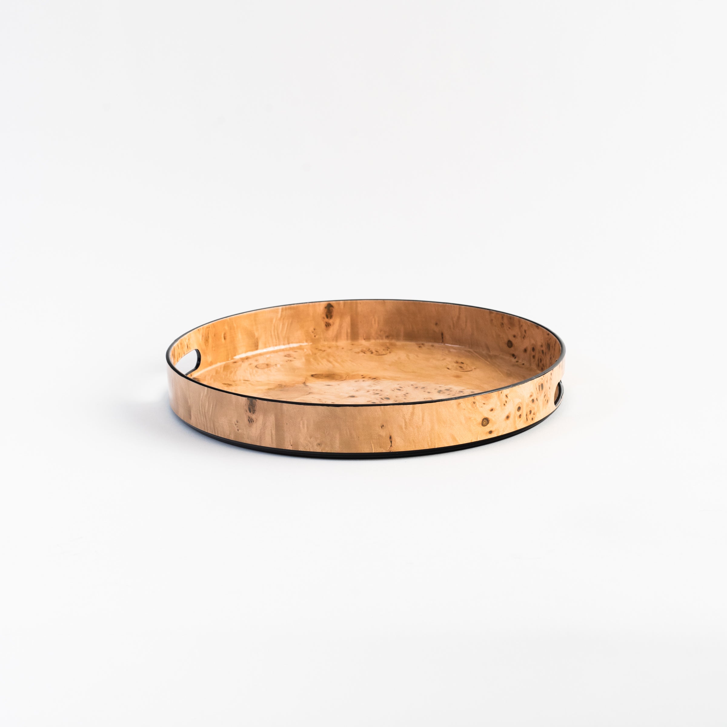 Burl Wood Round Tray - Small on a white background at Addison West