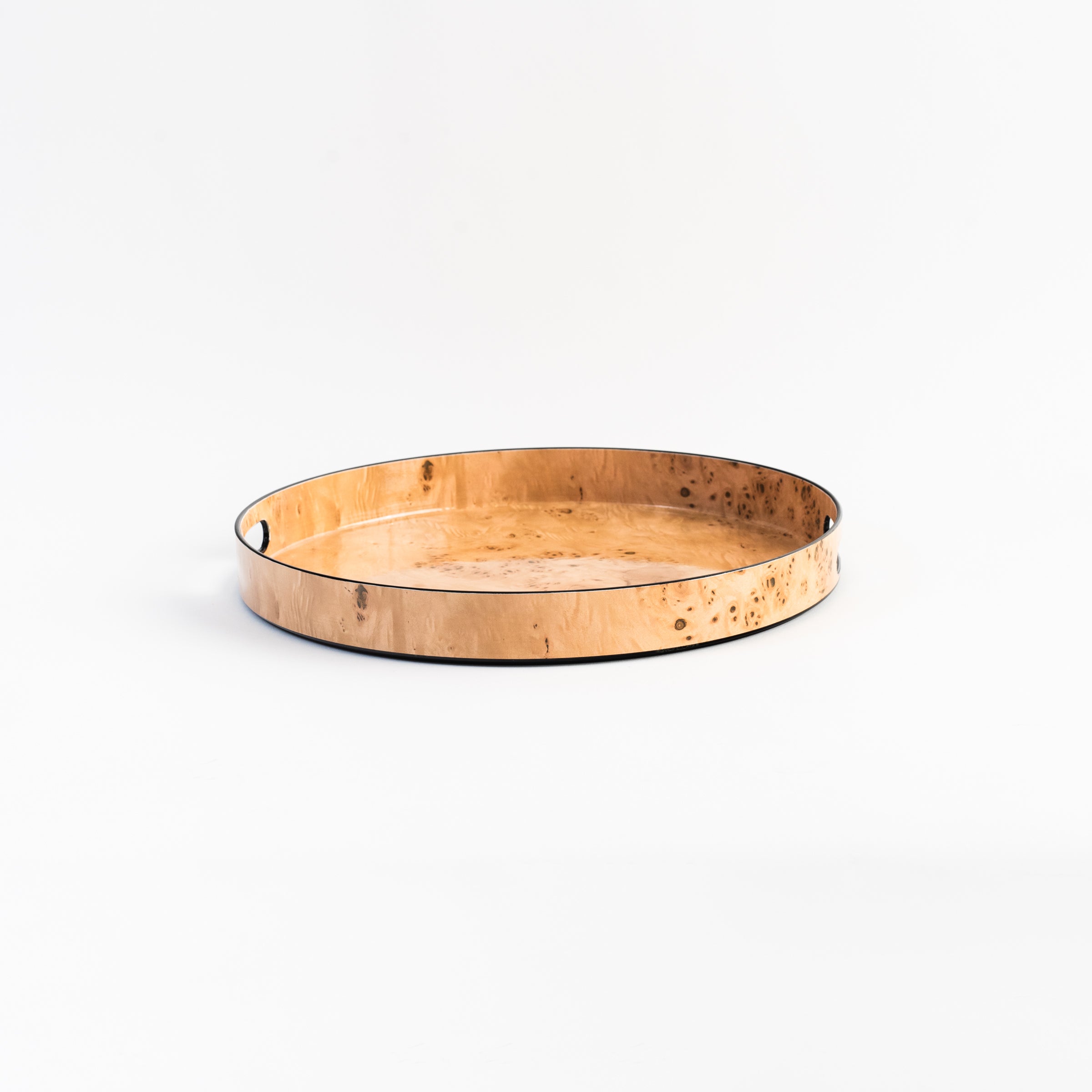 Burl Wood Round Tray - Medium on a white background at Addison West