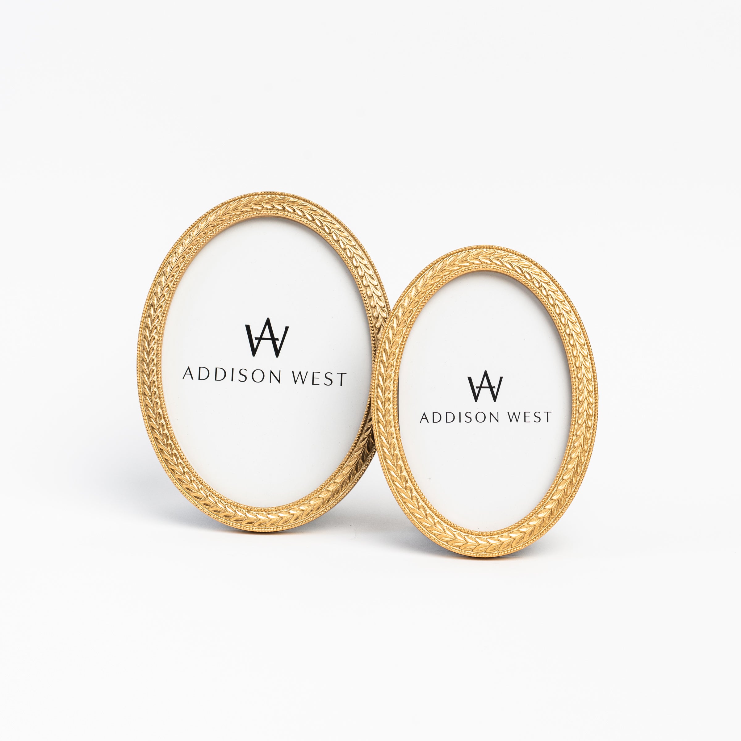 Laurel Wreath Oval Picture Frames on a white background at Addison West