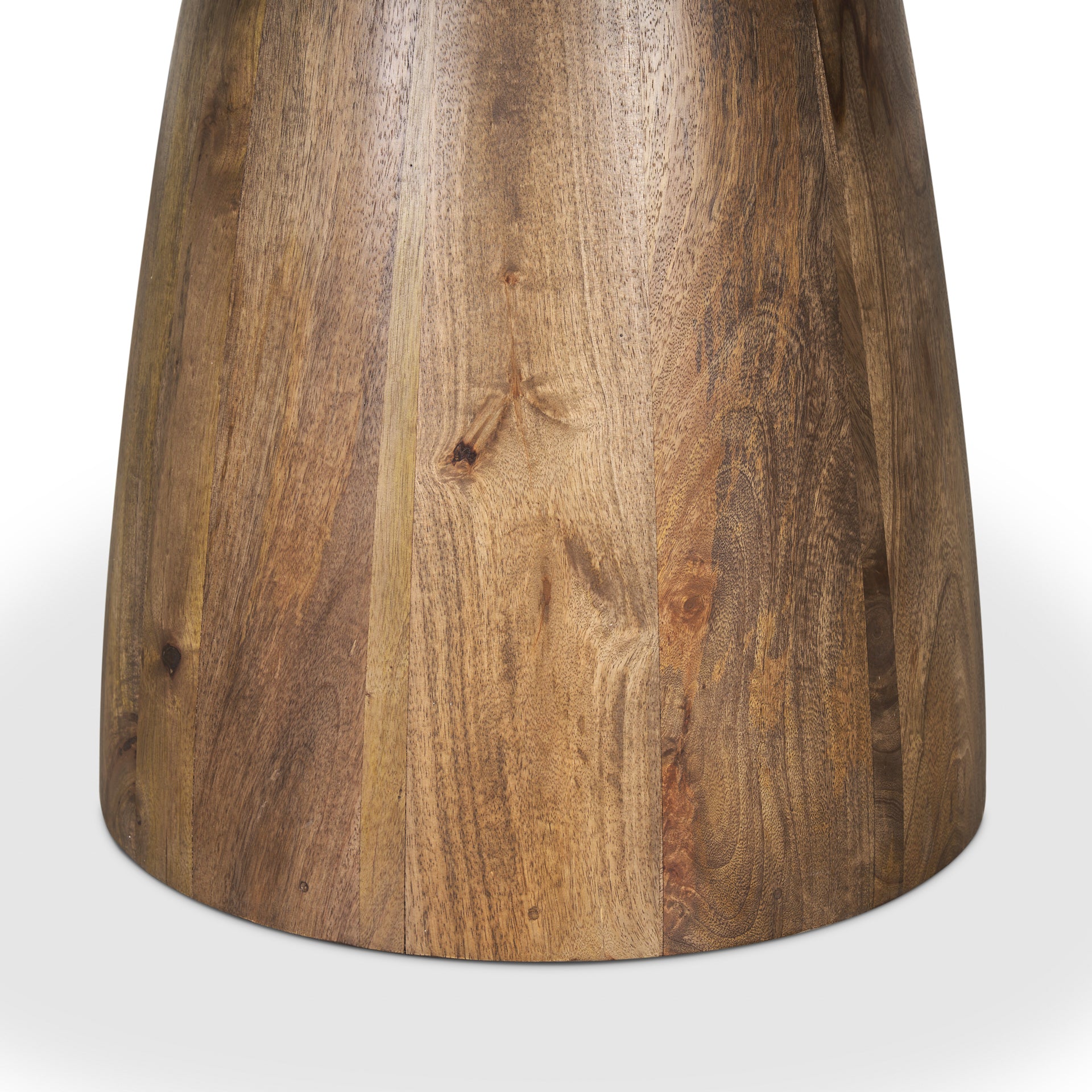 Close up of Allyson Round Medium Brown w/ Pink Marble Pedestal Dining Table on a white background