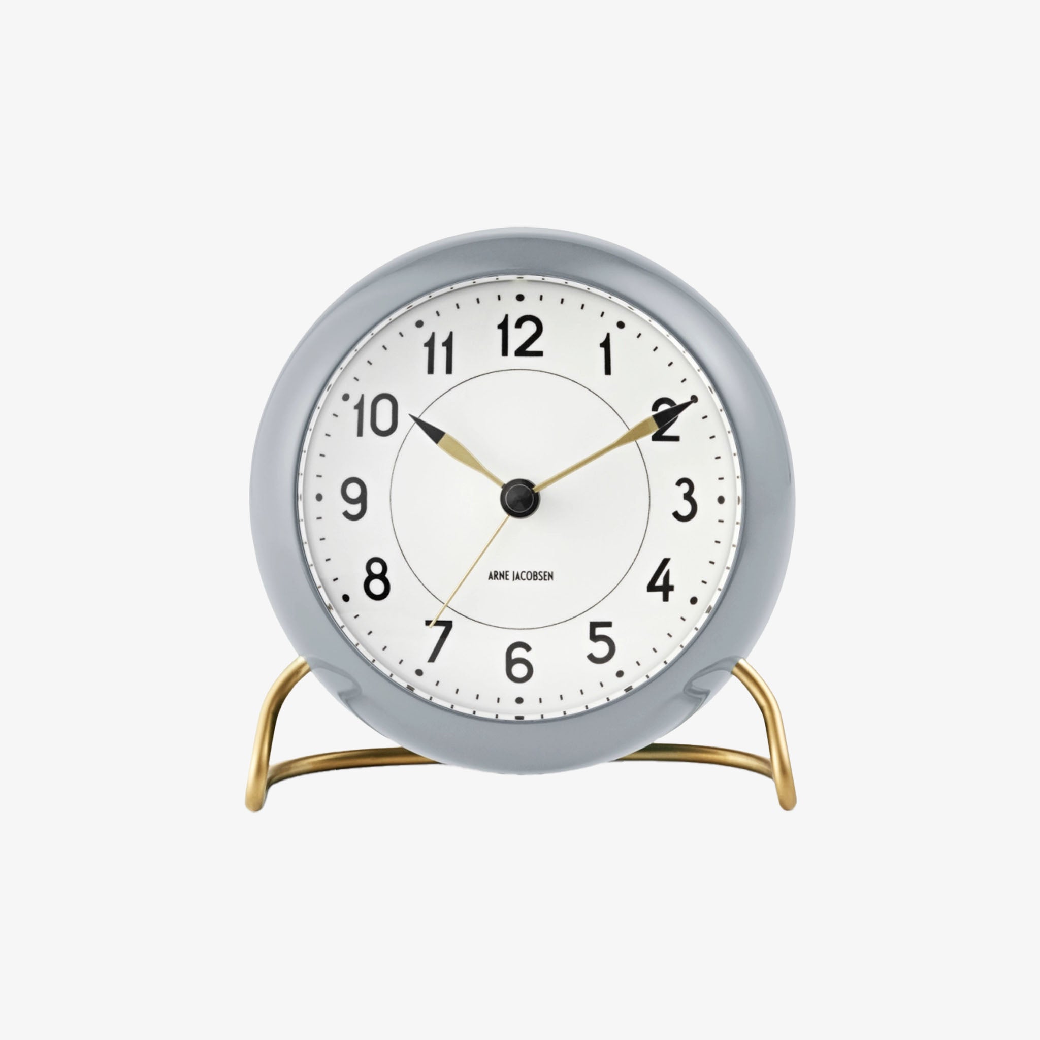 Arne Jacobsen Station Table Clock in Grey on a white background