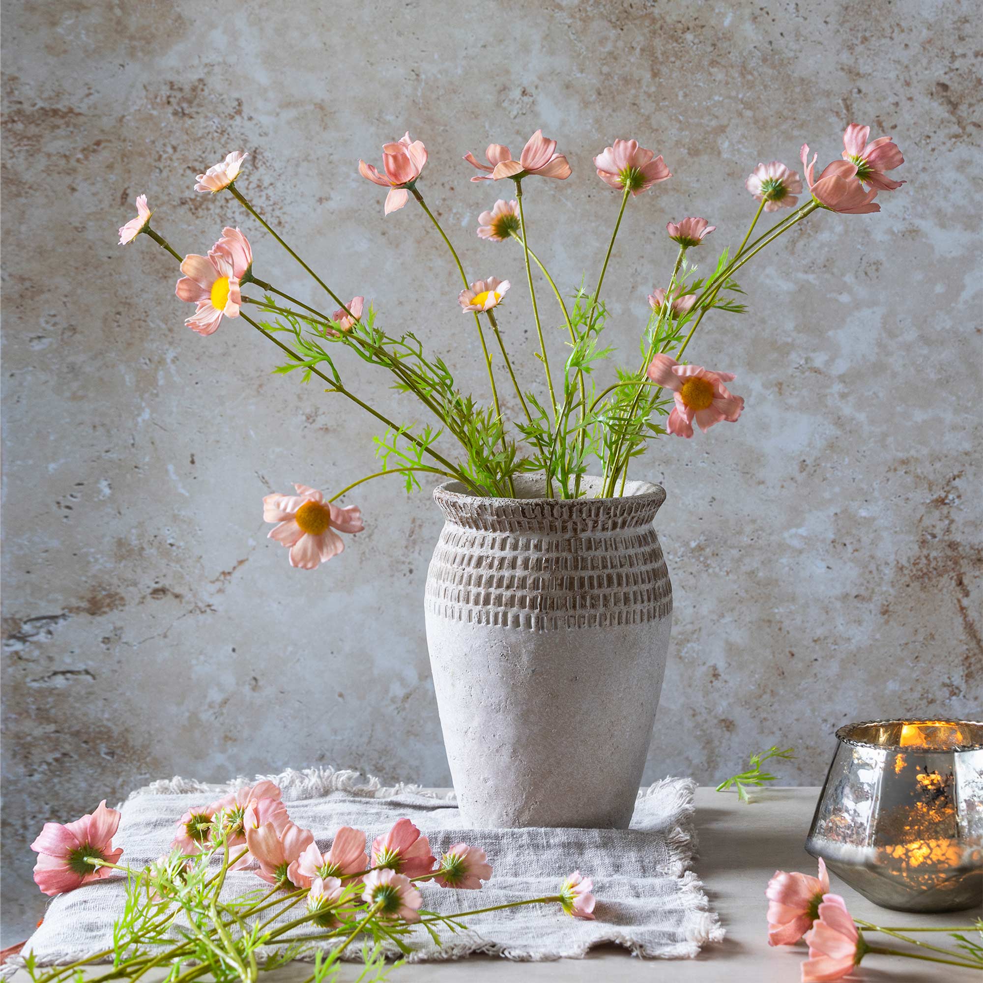 Abigail Ahern Artificial Cosmos Medow in Soft Pink on a beige background at Addison West