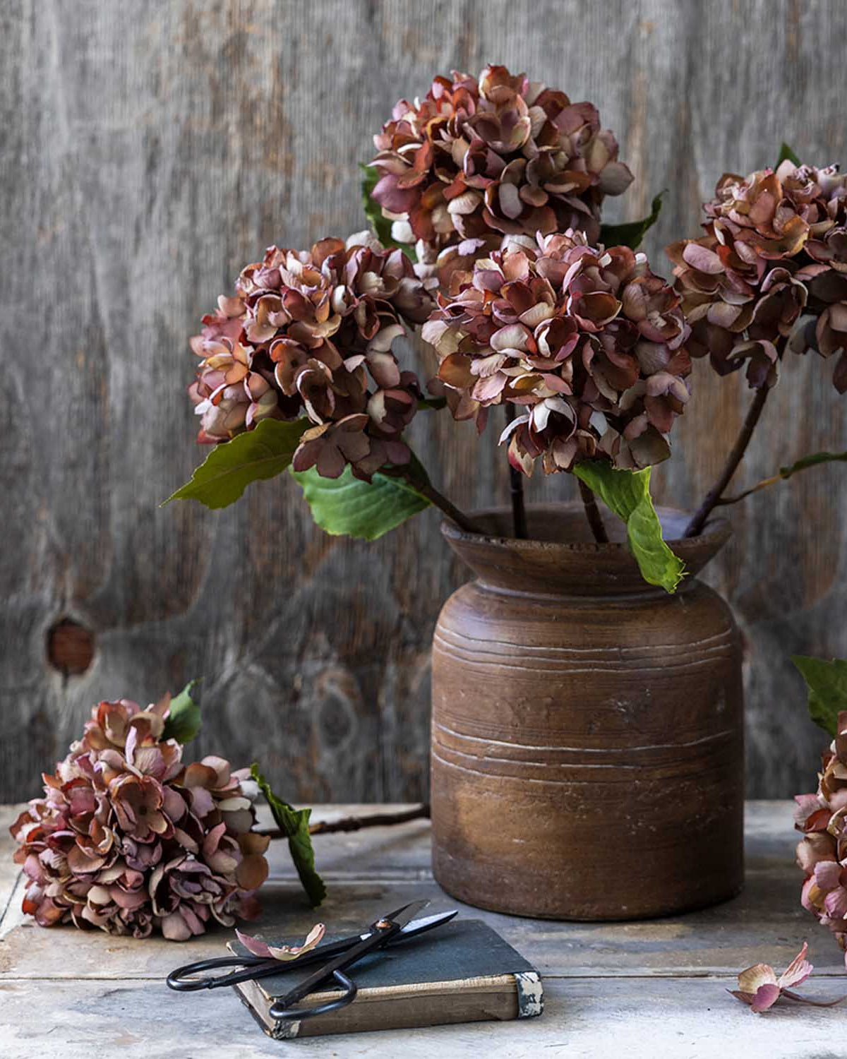Abigail Ahern Faux Hydrangea in Antique Pink on a grey background at Addison West
