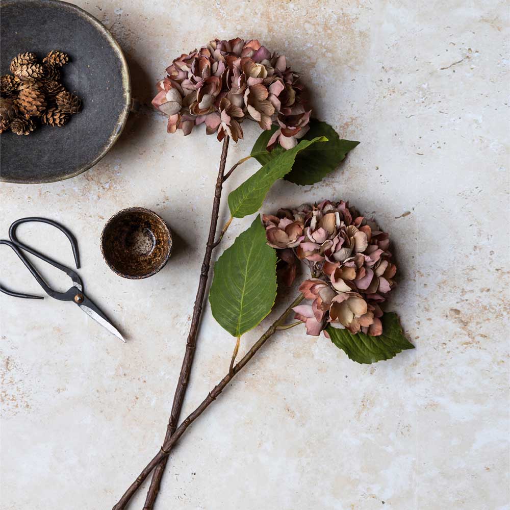 Abigail Ahern Faux Hydrangea in Antique Pink on a grey background at Addison West