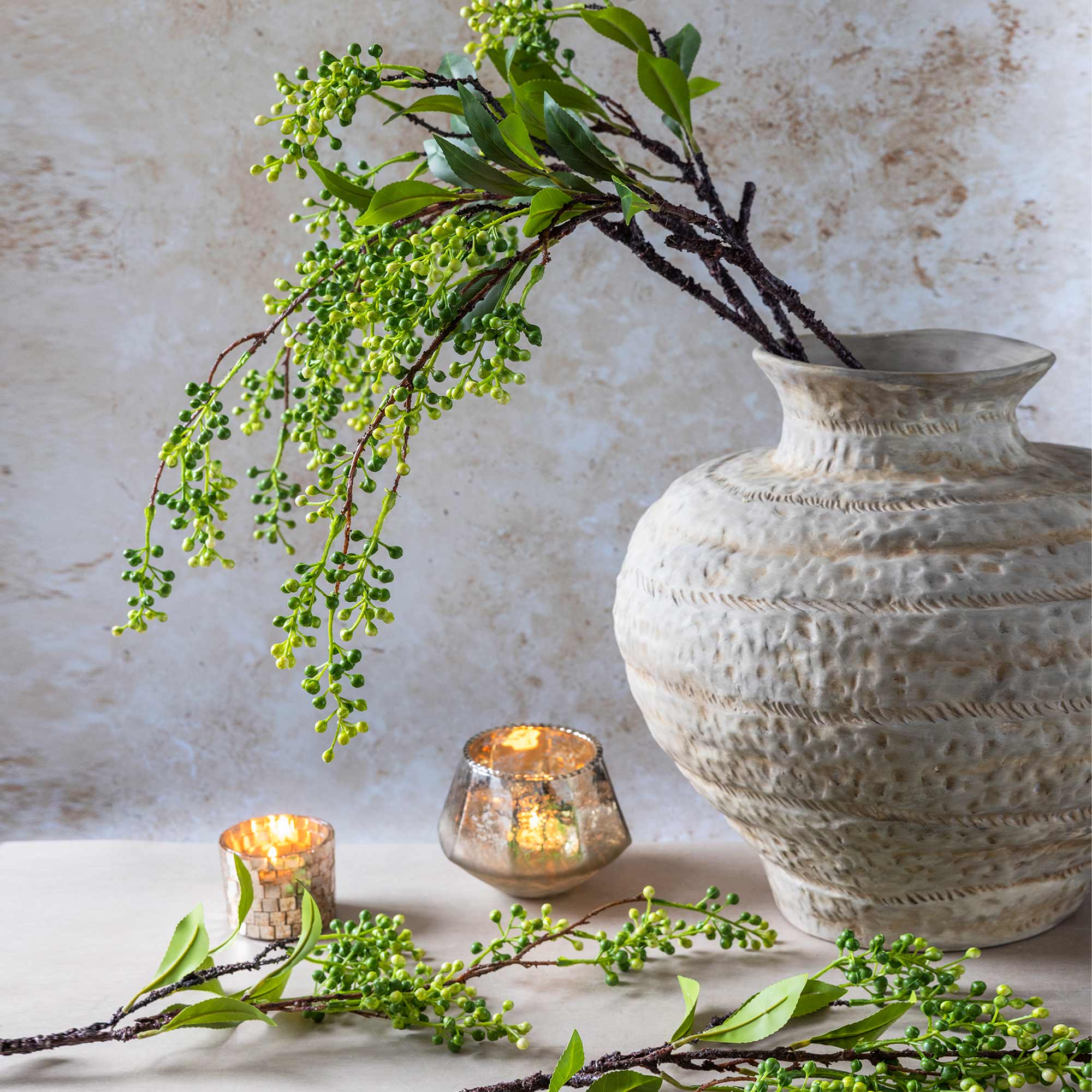 Abigail Ahern Faux Viburnum Branch on a beige background at Addison West