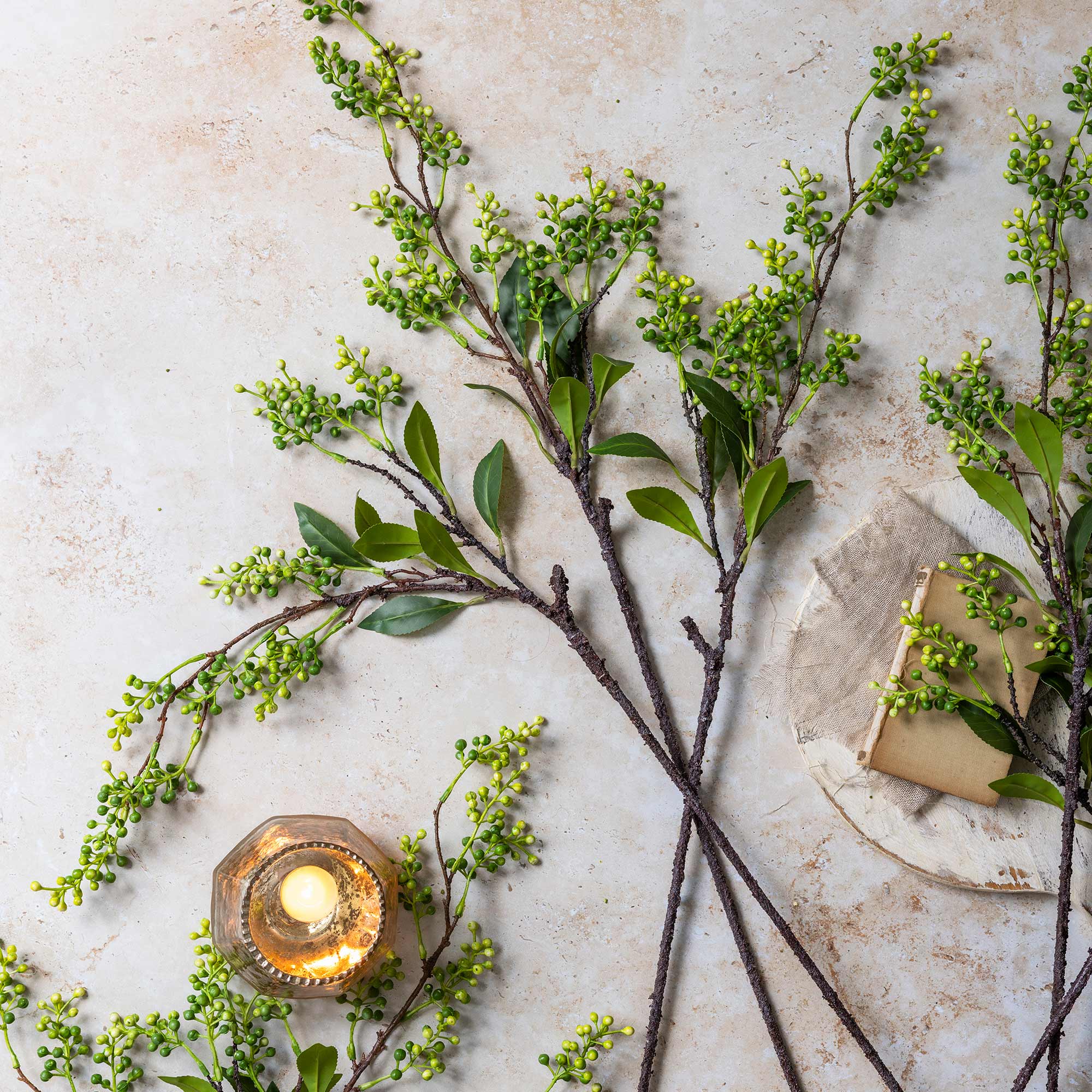 Abigail Ahern Faux Viburnum Branch on a beige background at Addison West
