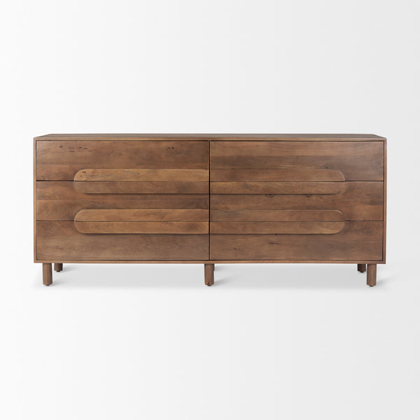 Astrid 71L x 17W x 30.3H Medium Brown Solid Wood 6 Drawer Sideboard on a white background