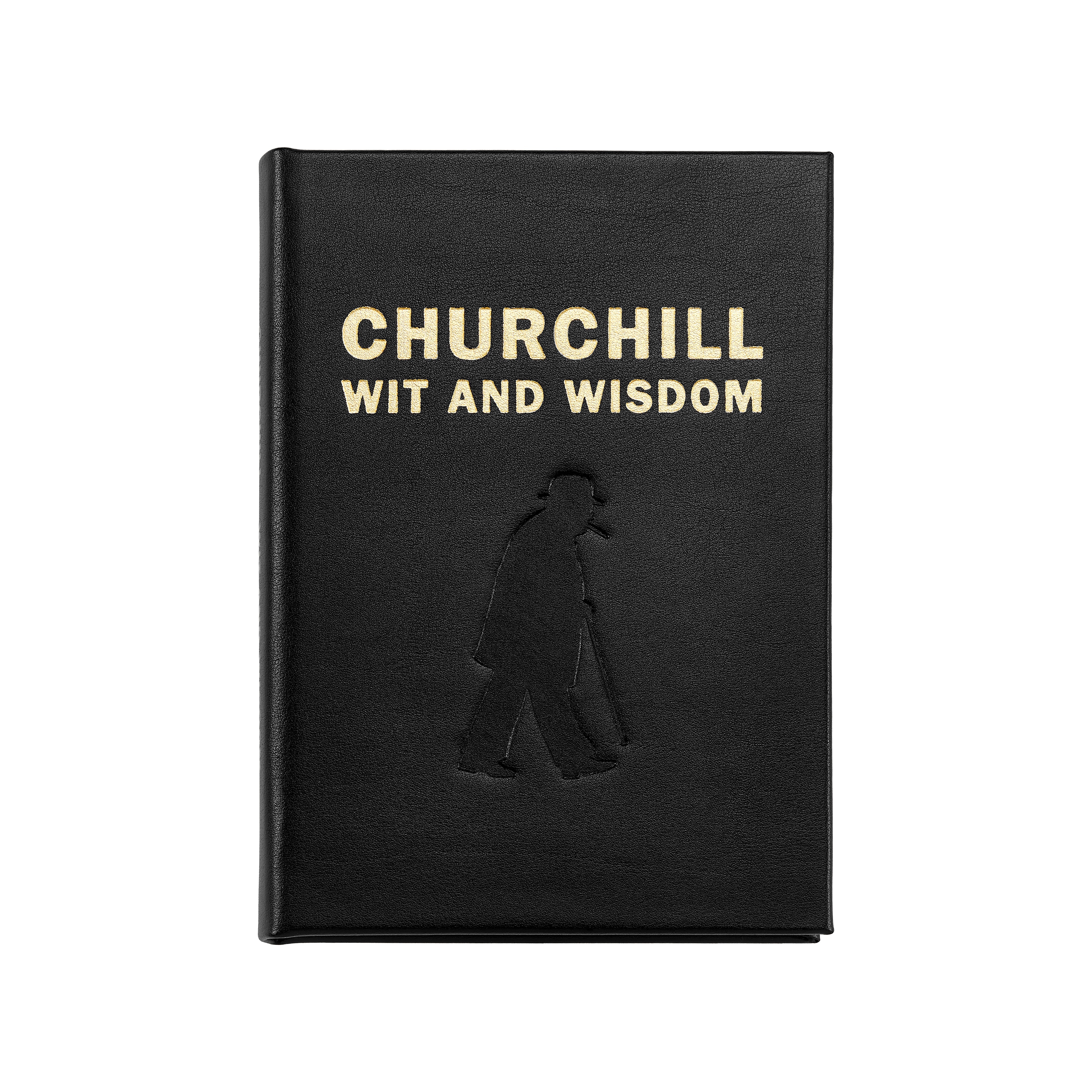 Churchill Wit and Wisdom Leather Bound Book on white background at Addison West.