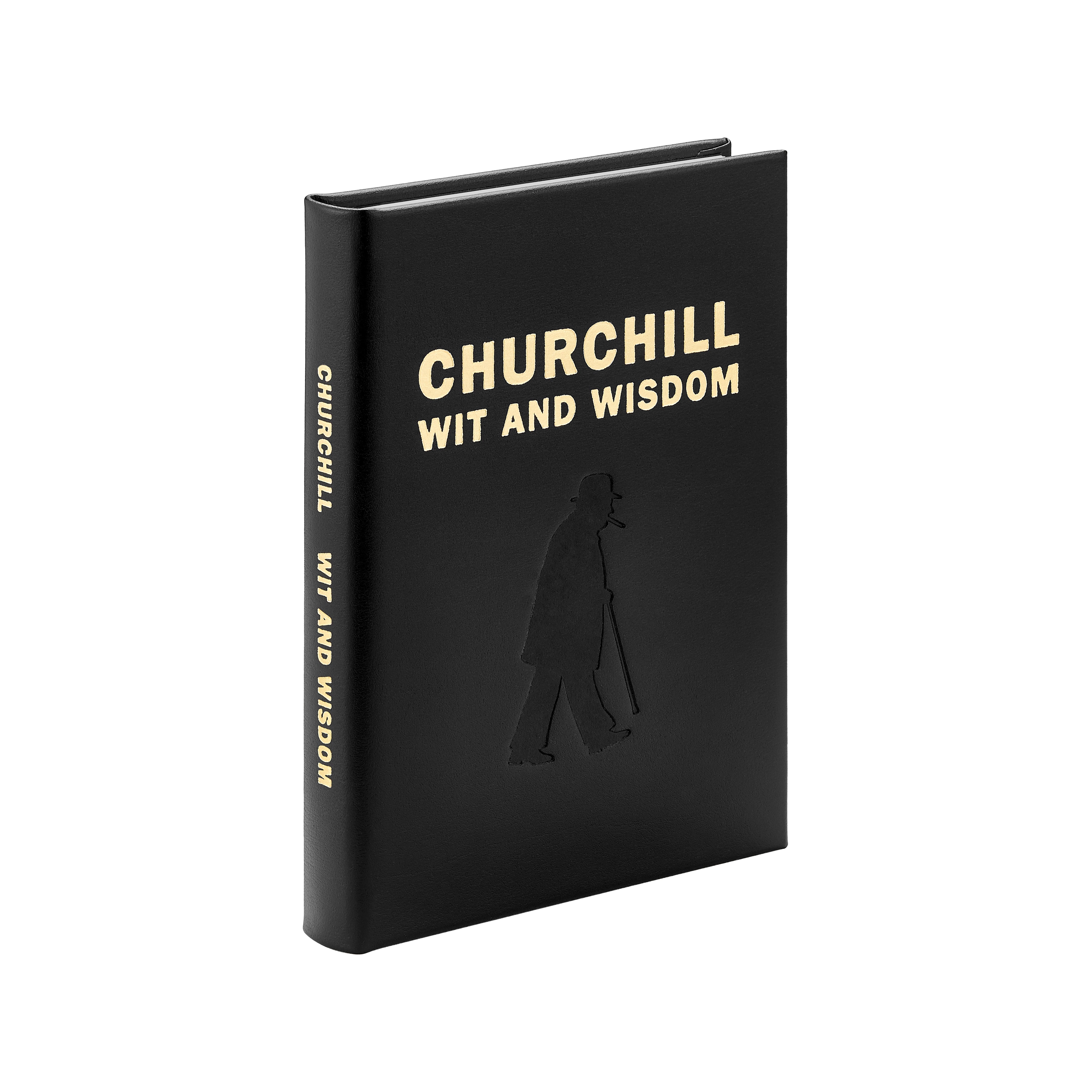 Churchill Wit and Wisdom Leather Bound Book on white background at Addison West.