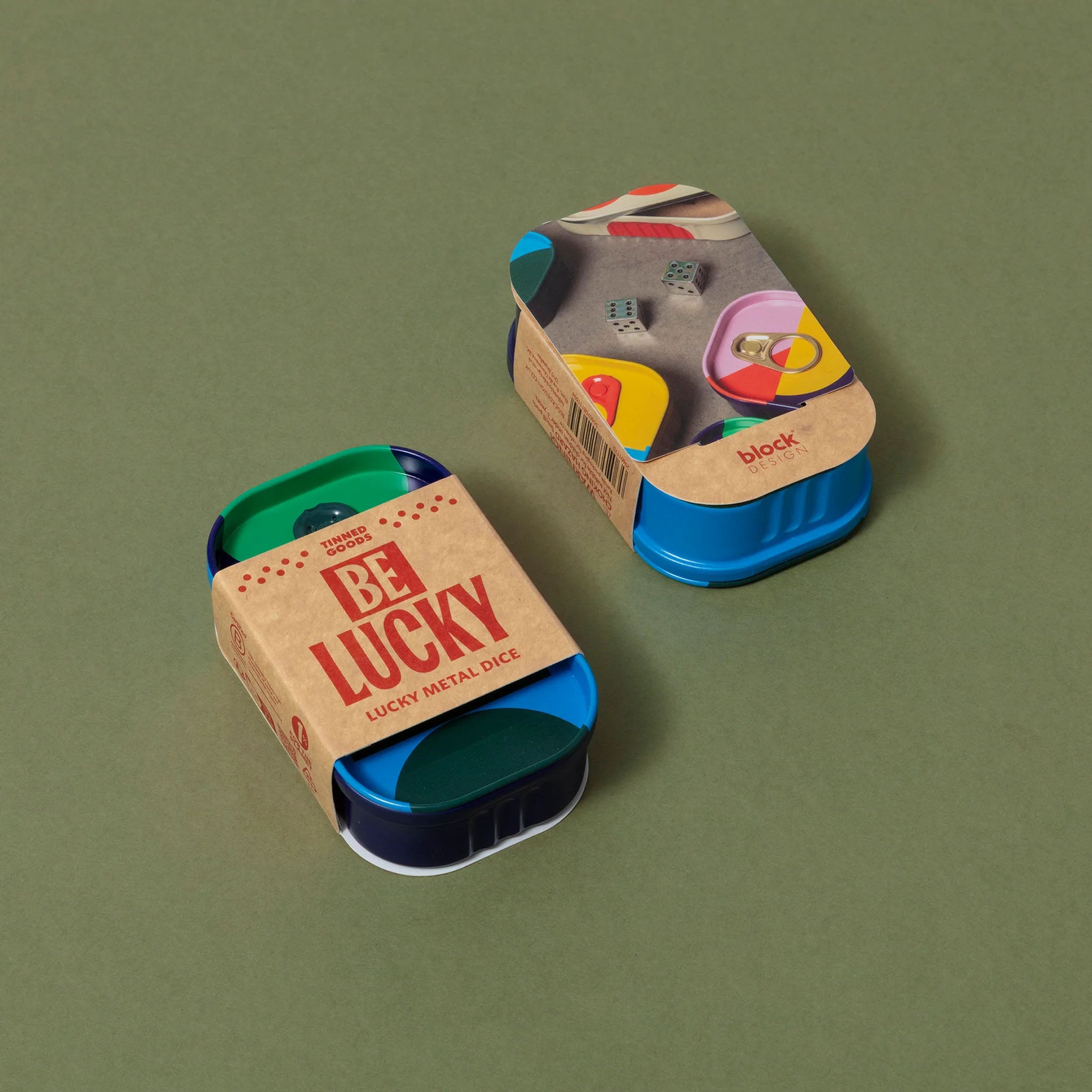 Be Lucky Travel Dice on a green background at Addison West