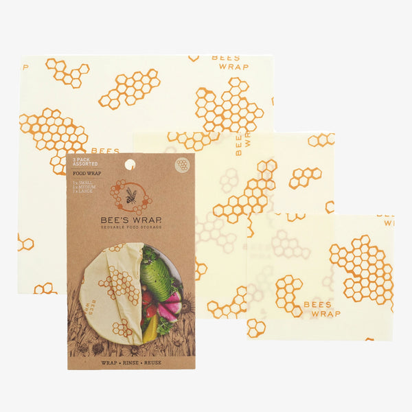 Bee's Wrap Assorted 3 Pack in Honeycomb on a white baxckground